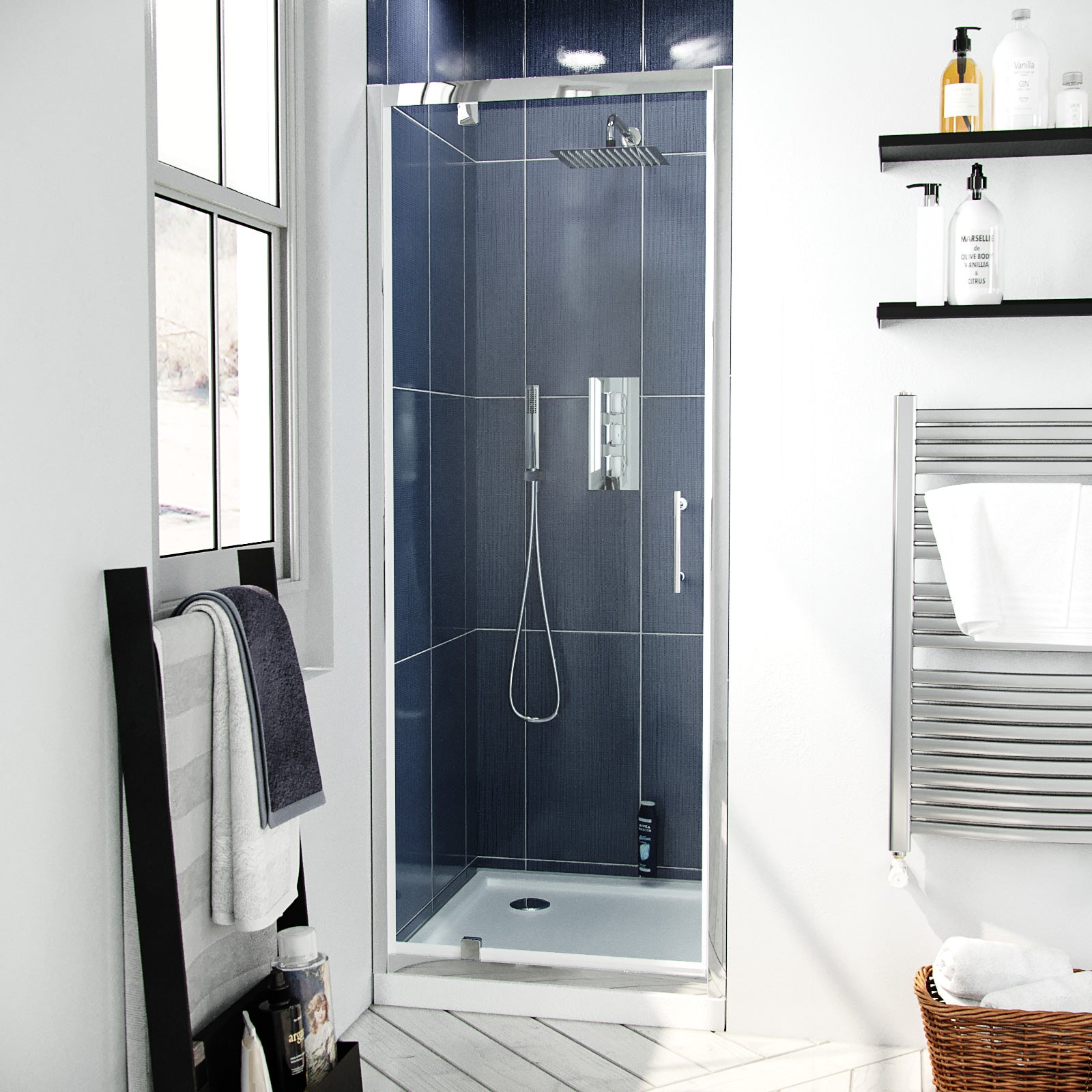 Jupiter 800mm Modern Pivot Shower Door Enclosure Screen Safety Glass