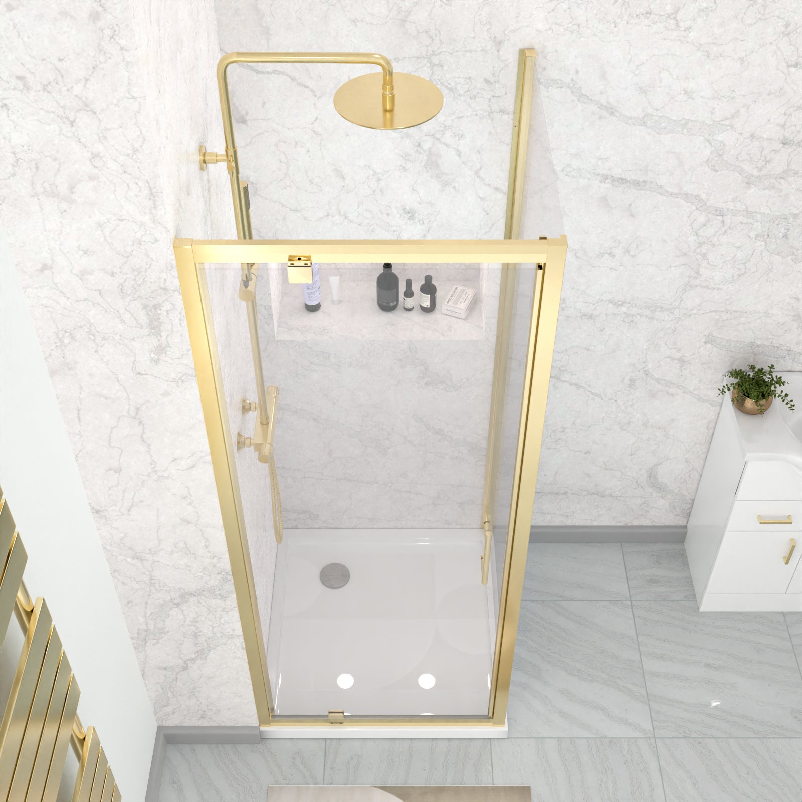 Jupiter 800 x 700mm Pivot Door Shower Enclosure & Side Panel Brushed Brass