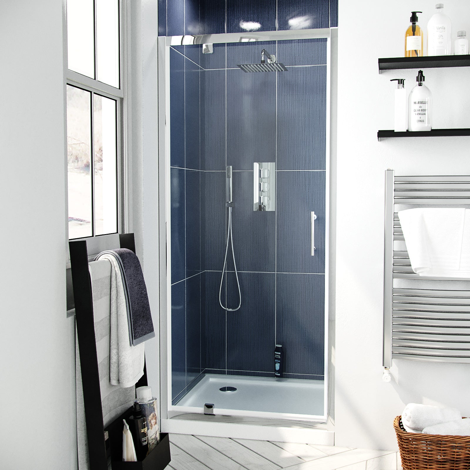 Jupiter 900mm Modern Pivot Shower Door Enclosure Screen Safety Glass