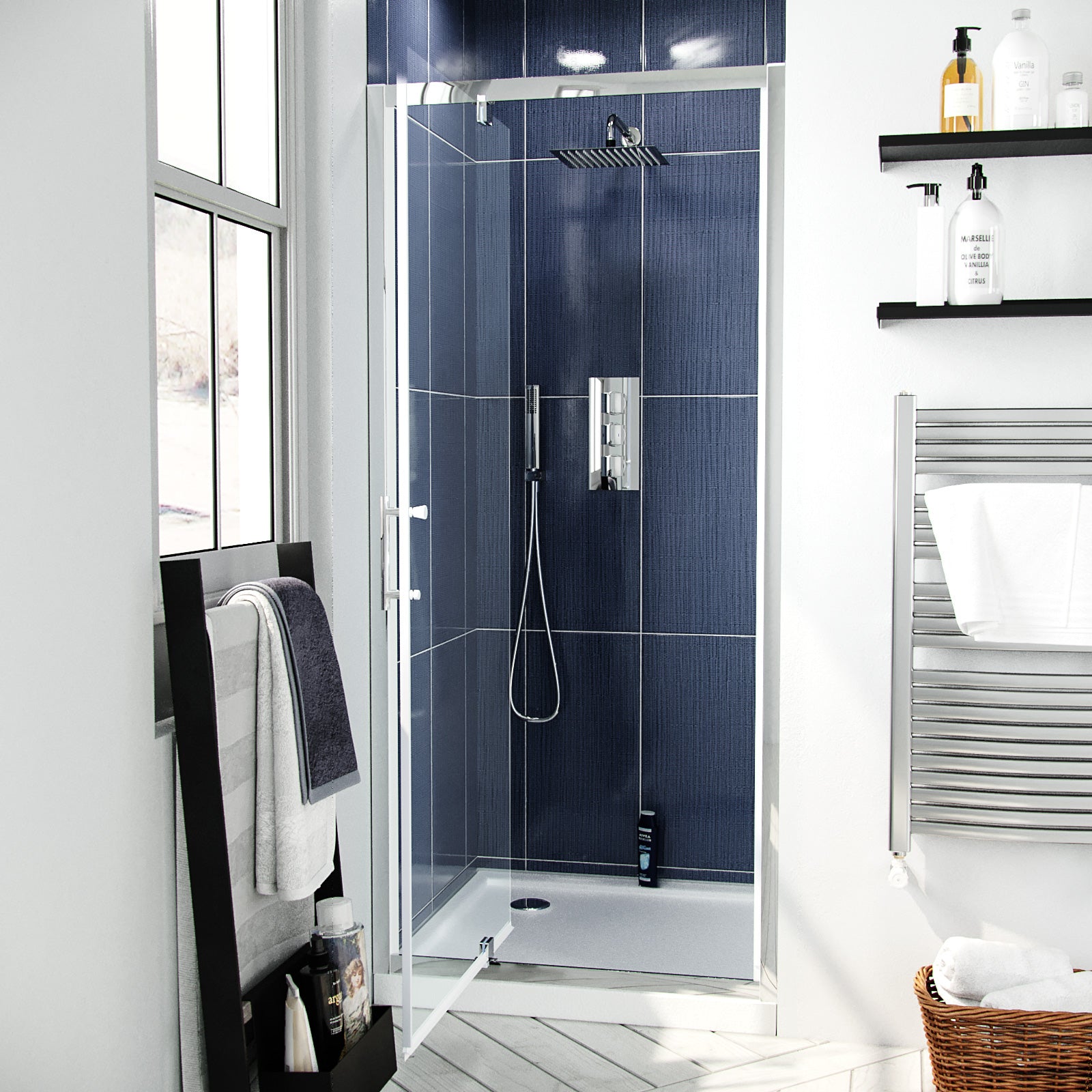Jupiter 900mm Modern Pivot Shower Door Enclosure Screen Safety Glass