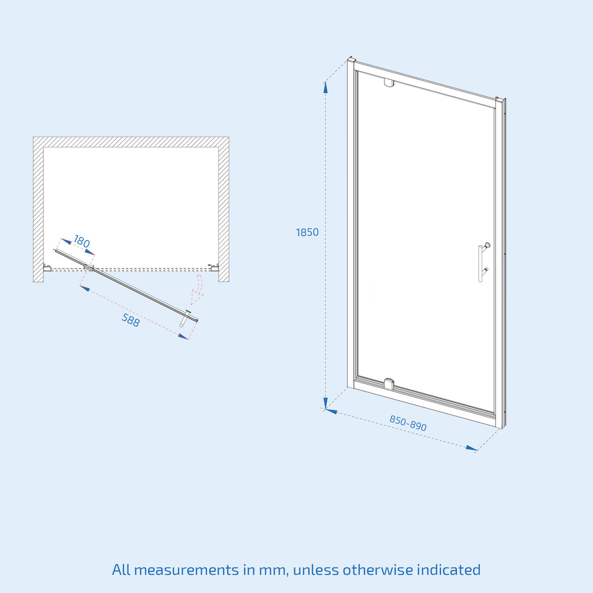 Shower Pivot Door 900mm x 1850mm & 700mm Side Panel with Tray & Waste - Matte Black