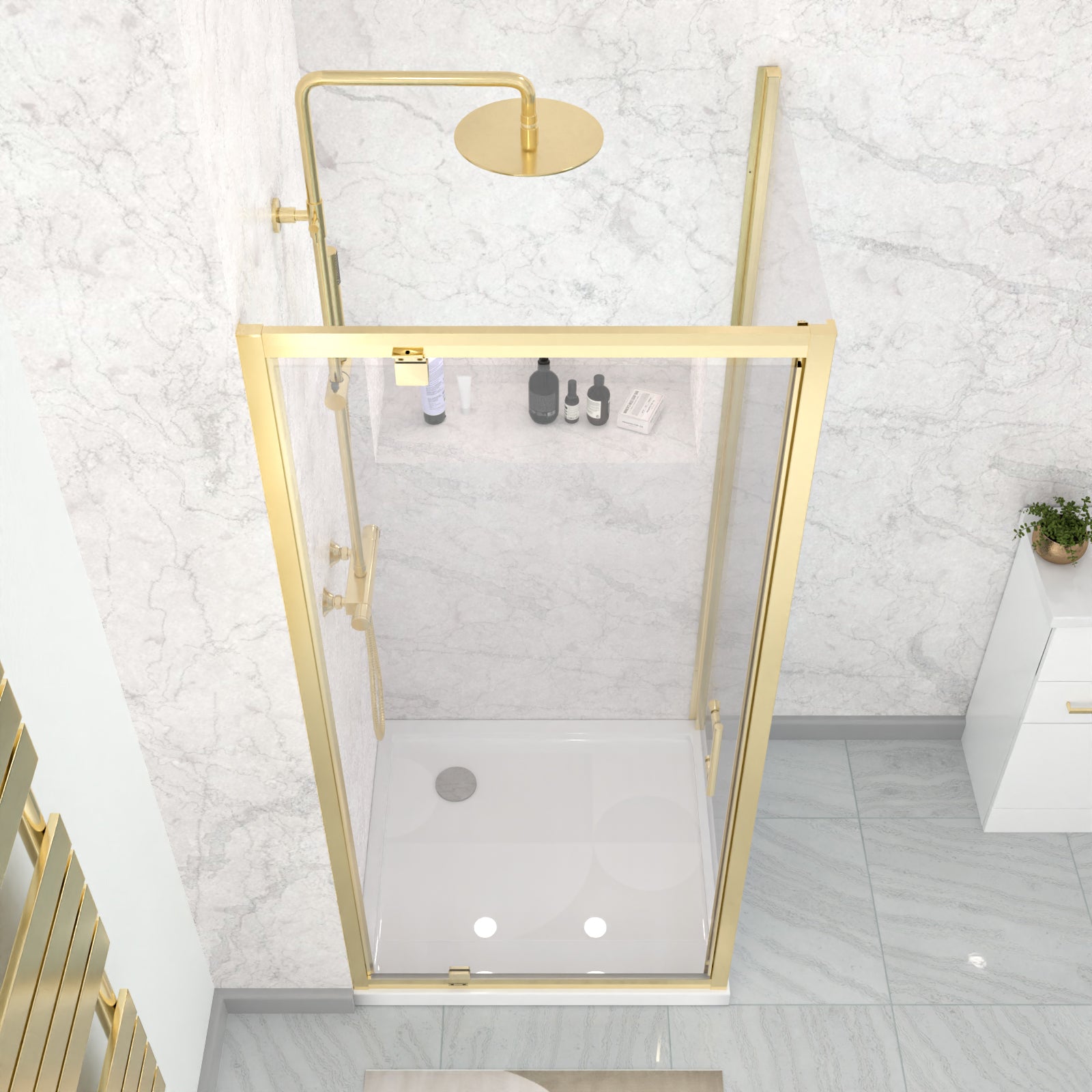 Jupiter 900 x 800mm Pivot Door Shower Enclosure & Side Panel Brushed Brass