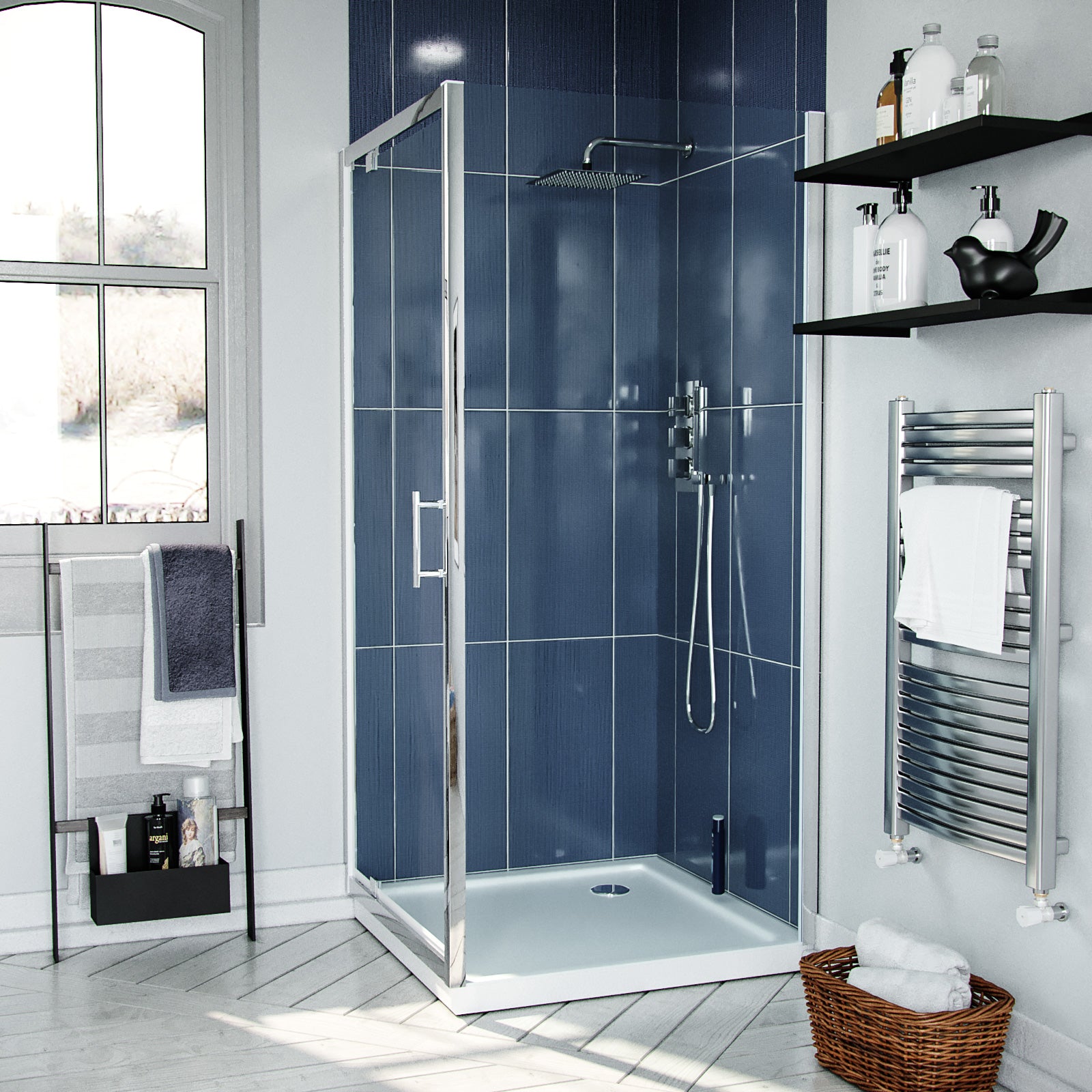 Jupiter 760 x 700mm Chrome Framed Pivot Door Shower Enclosure & Side Panel