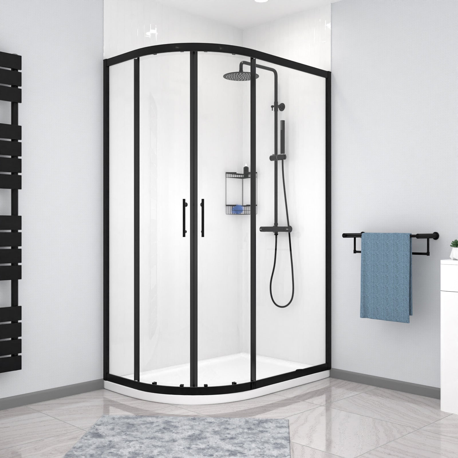 Matt Black LH 1200 x 800mm Offset Quadrant Shower Enclosure & Tray