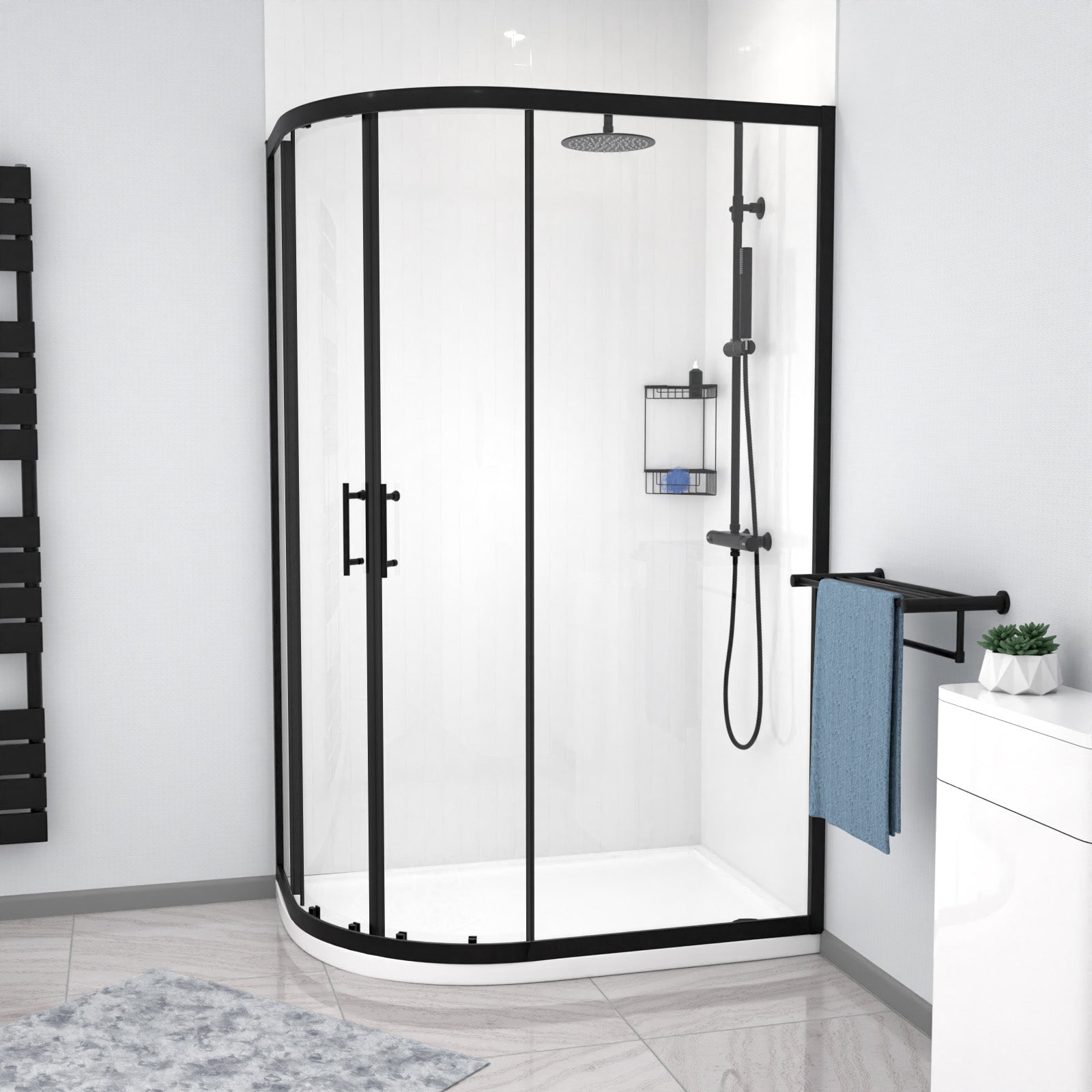 Matt Black LH 1200 x 800mm Offset Quadrant Shower Enclosure & Tray