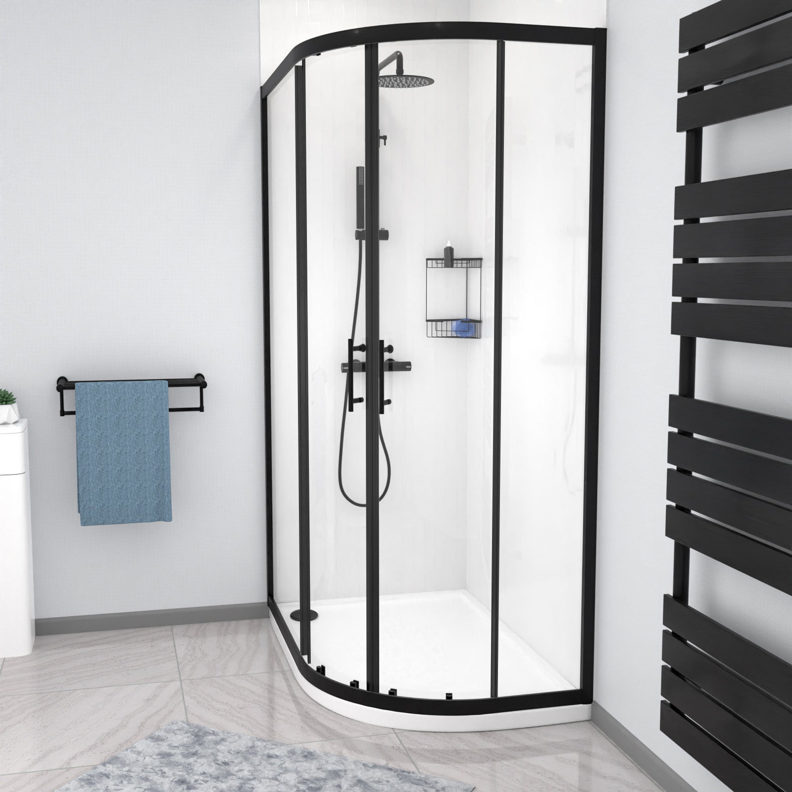 Matt Black RH 1200 x 800mm Offset Quadrant Shower Enclosure & Tray