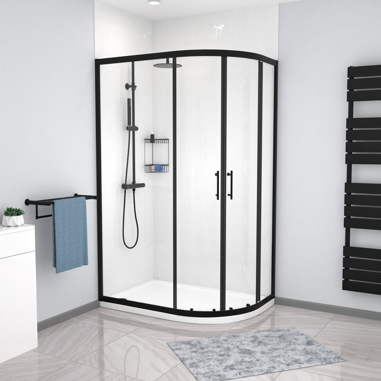 Matt Black RH 1200 x 800mm Offset Quadrant Shower Enclosure & Tray