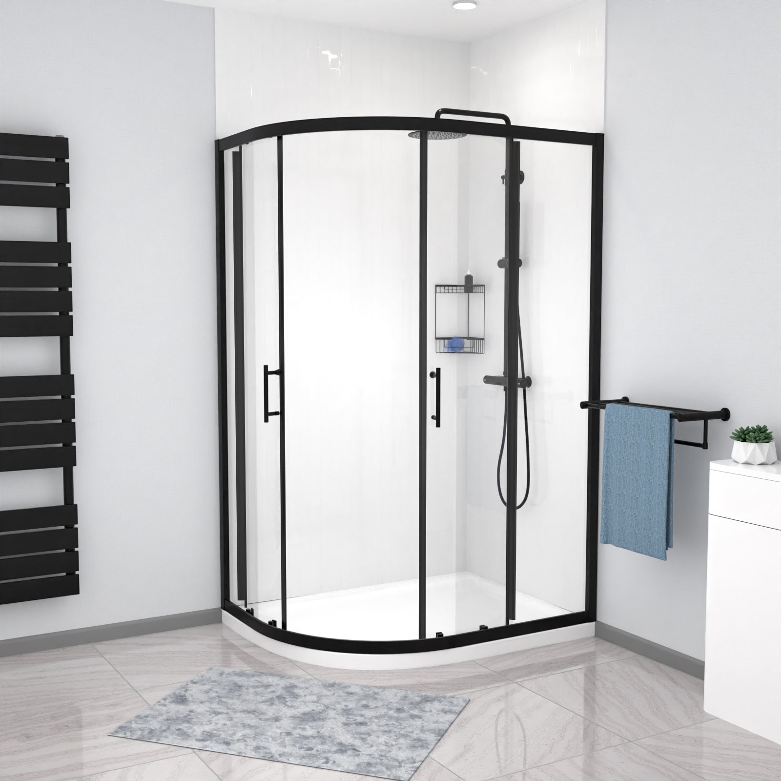 Matt Black LH 1200 x 900mm Offset Quadrant Shower Enclosure & Tray