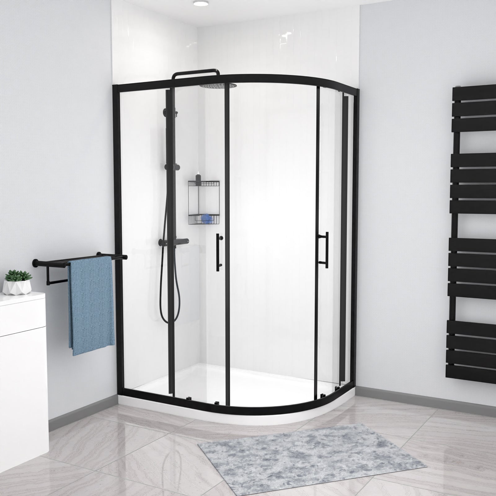 Matt Black RH 1200 x 900mm Offset Quadrant Shower Enclosure & Tray