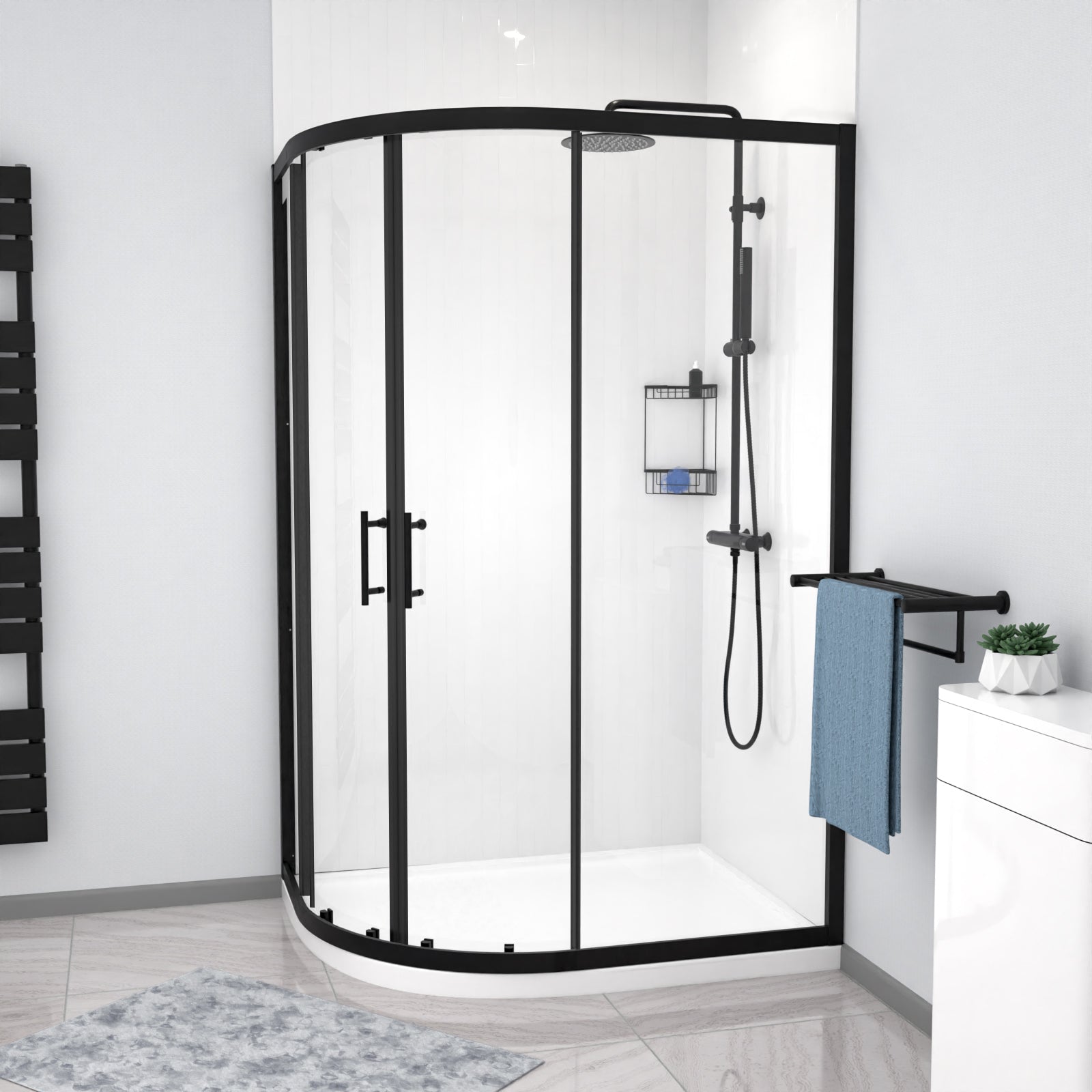 Matt Black LH 1200 x 900mm Offset Quadrant Shower Enclosure & Tray