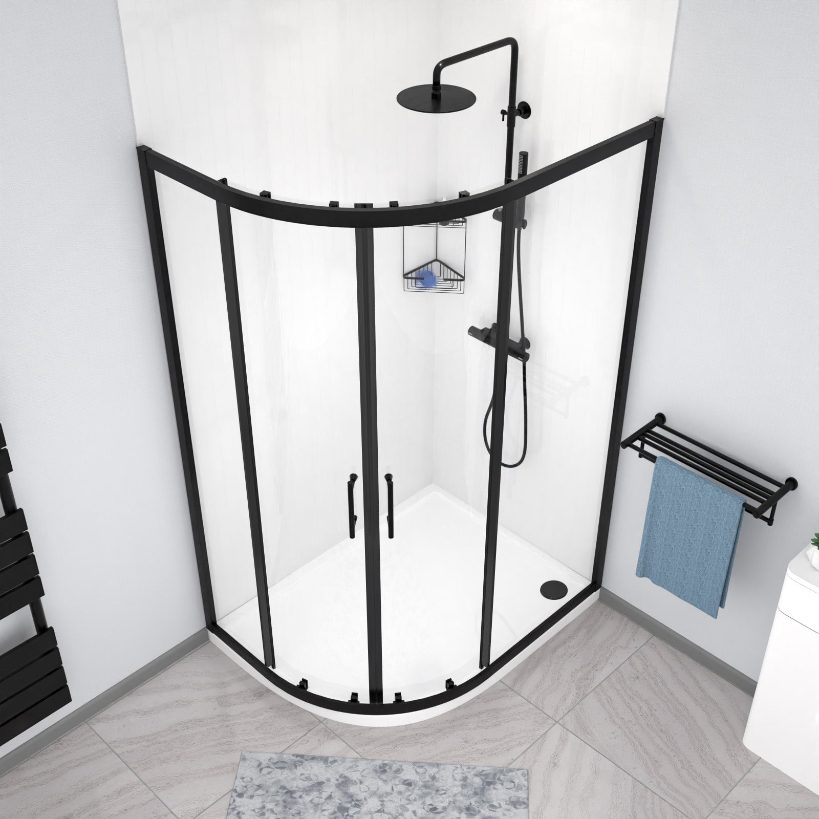 Matt Black LH 1200 x 900mm Offset Quadrant Shower Enclosure & Tray