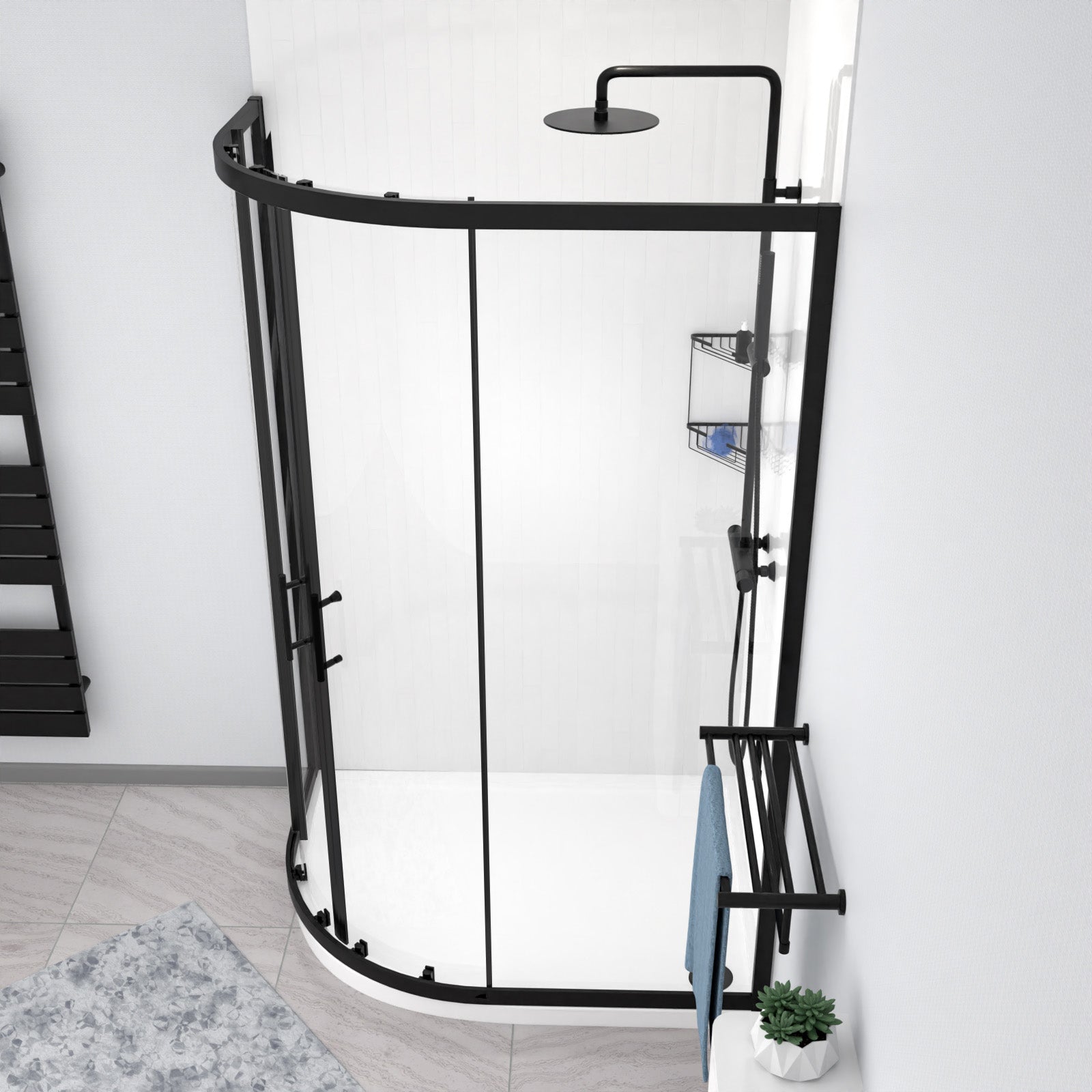 Matt Black LH 1200 x 900mm Offset Quadrant Shower Enclosure & Tray