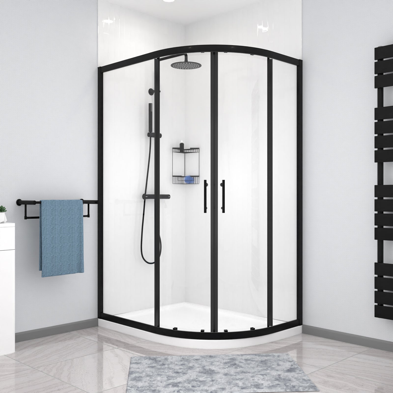 Saturn RH 1200 x 900mm Matt Black Framed Offset Quadrant Shower Enclosure & Tray