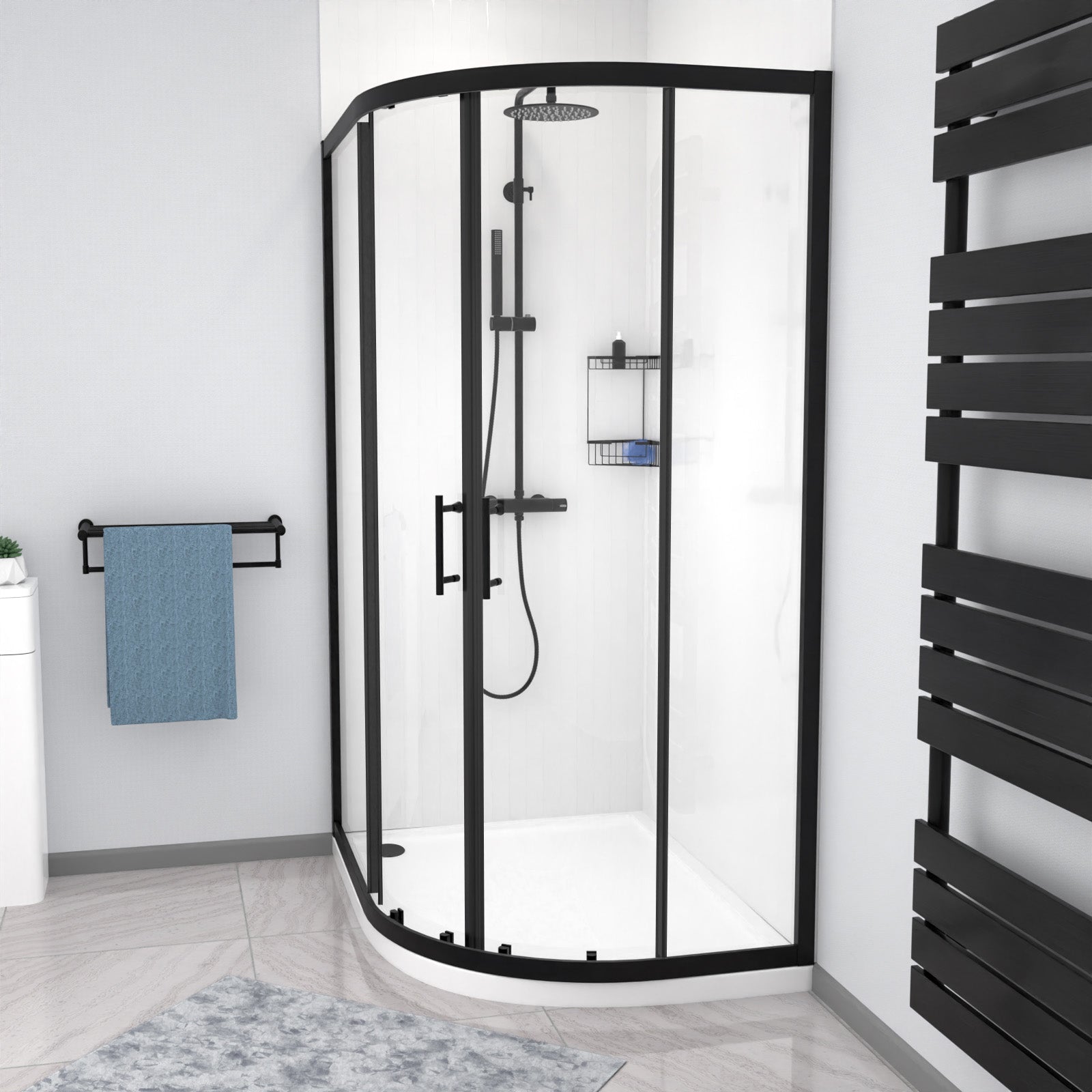 Saturn RH 1200 x 900mm Matt Black Framed Offset Quadrant Shower Enclosure & Tray