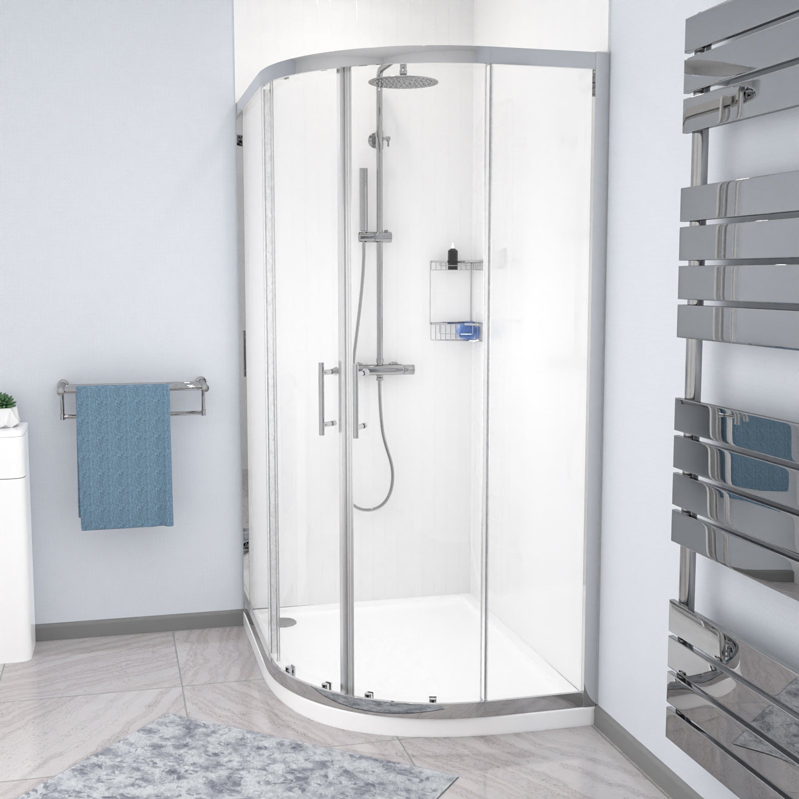 RH 1200 x 900mm Chrome Framed Offset Quadrant Shower Enclosure & Tray