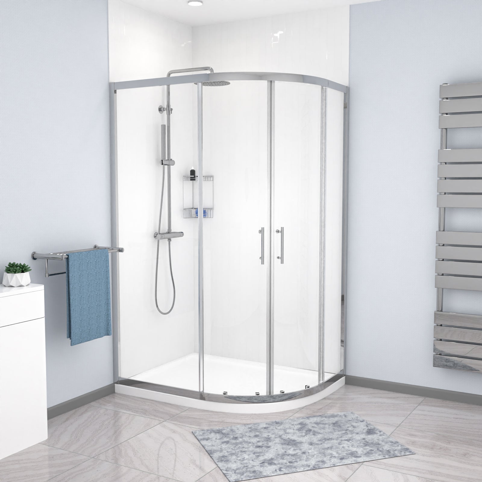 RH 1200 x 900mm Chrome Framed Offset Quadrant Shower Enclosure & Tray