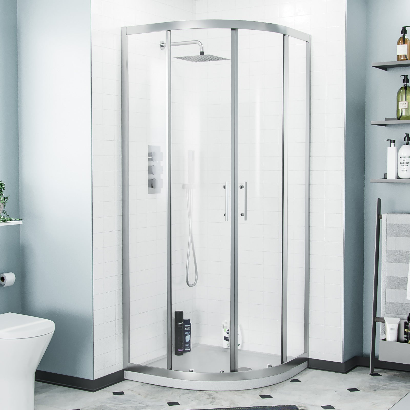 Saturn Quadrant 800mm Curved Corner Shower Enclosure and Low Profile Tray