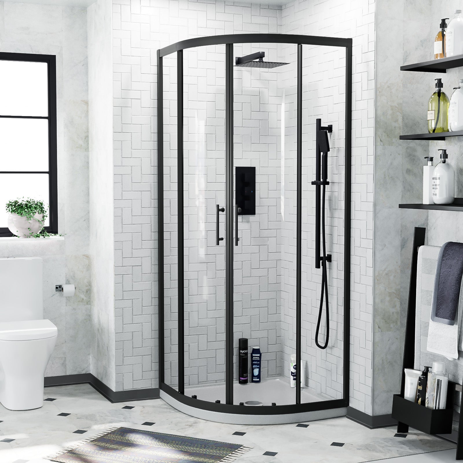 Saturn Black Quadrant 800mm Corner Shower Enclosure & Tray