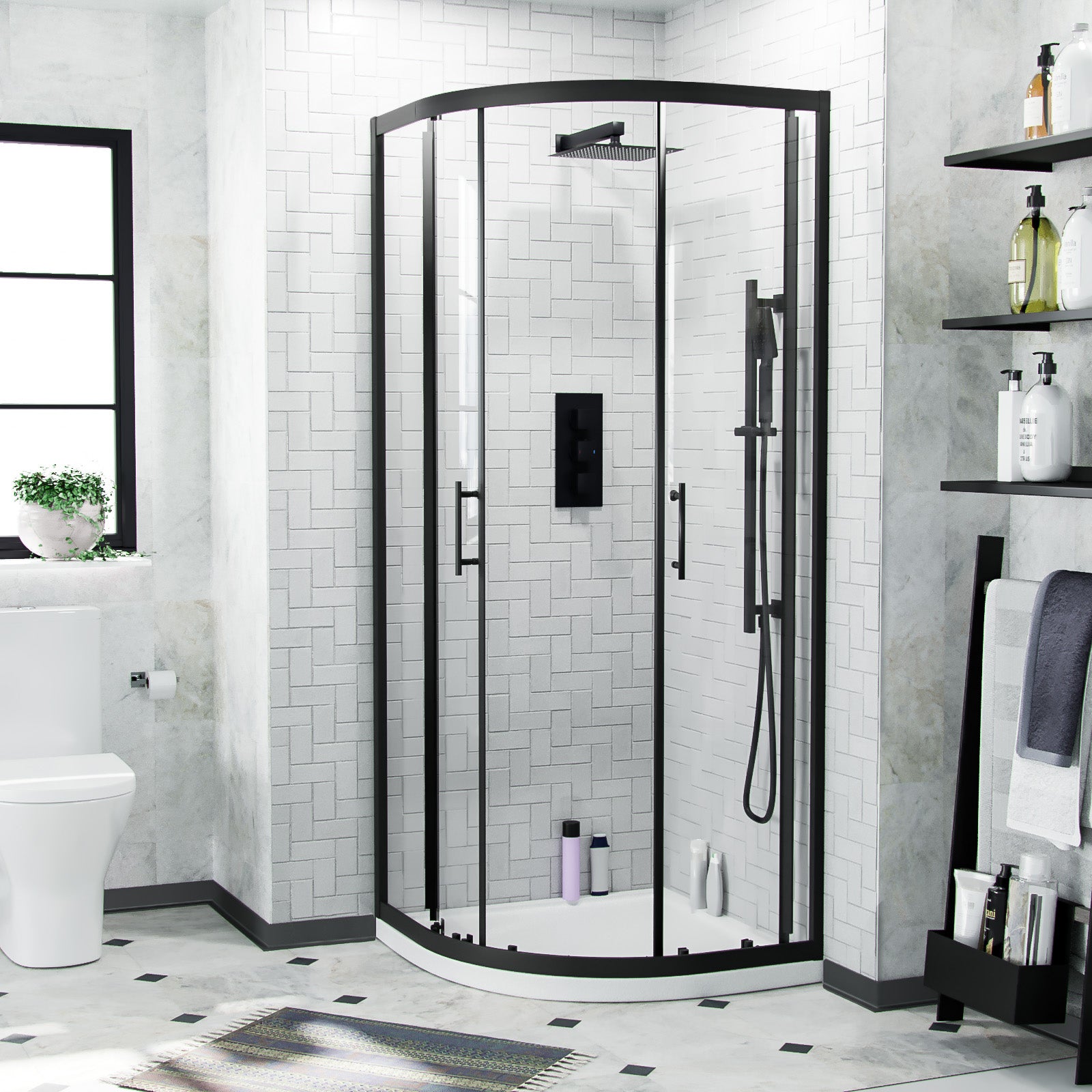 Saturn Black Quadrant 800mm Corner Shower Enclosure & Tray