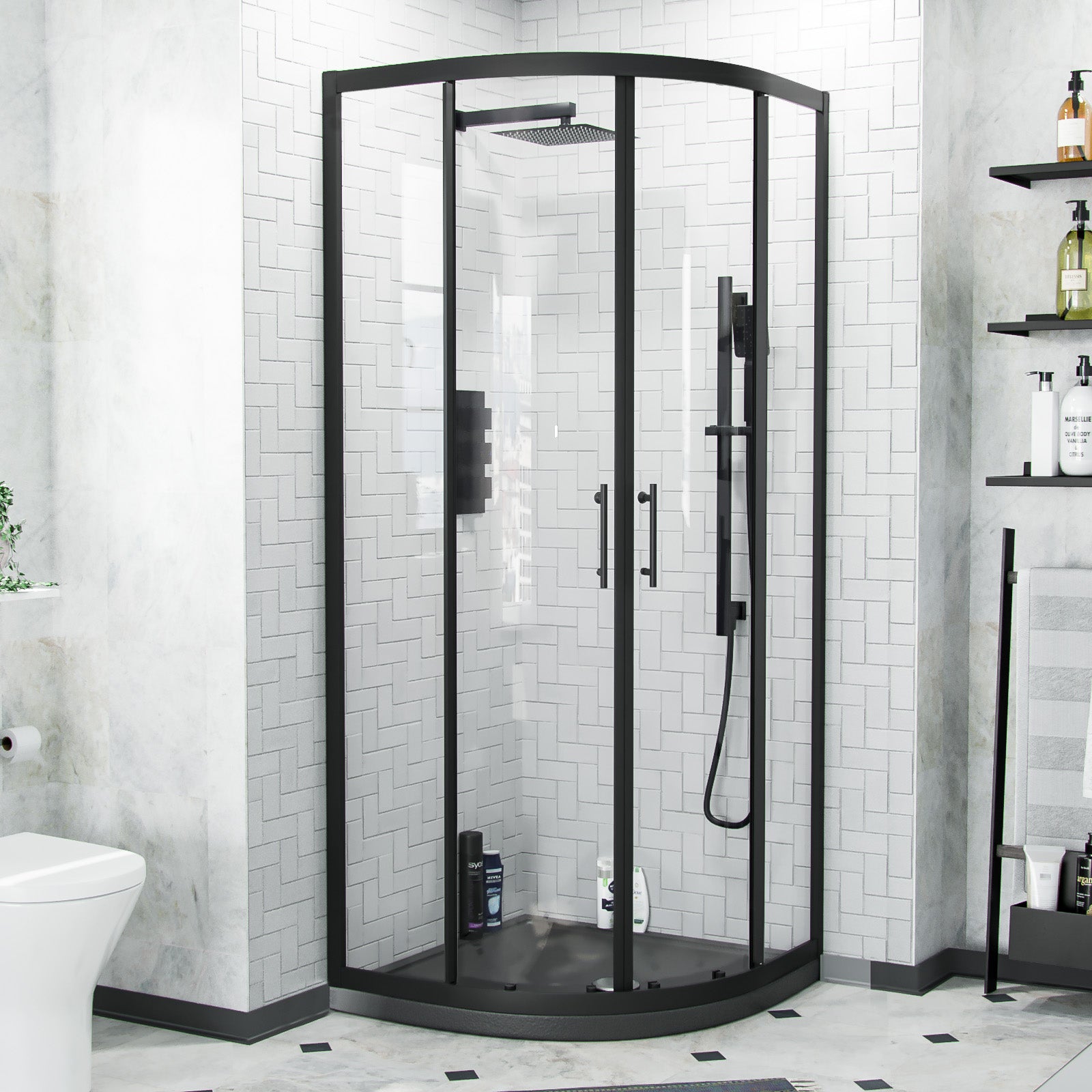 Saturn Quadrant Shower Enclosure Set, Anthracite Shower Tray