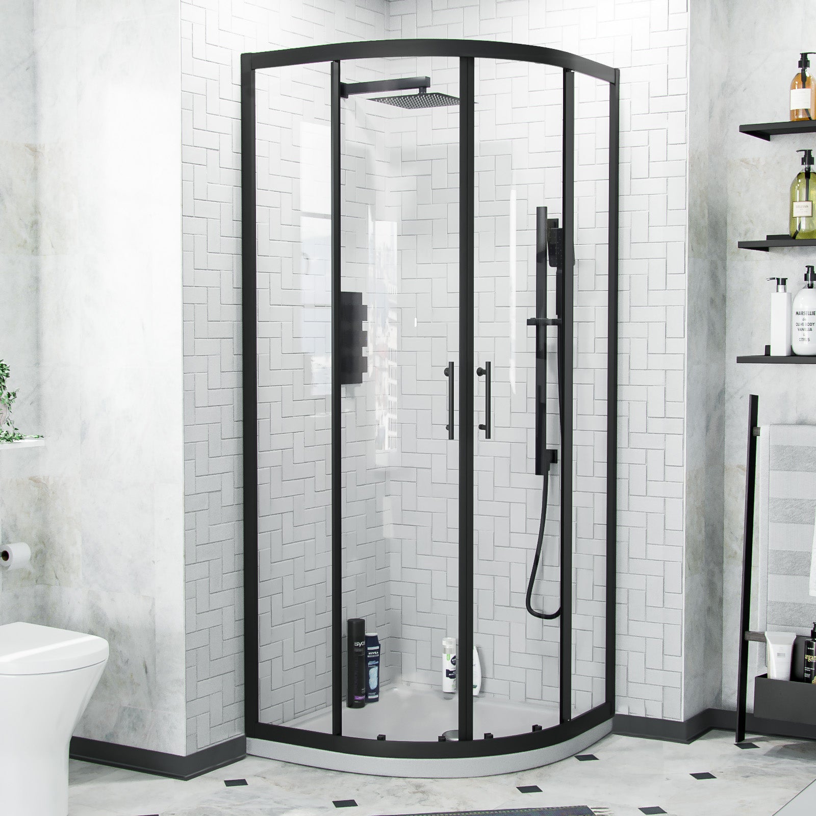 Saturn 800 Black Quadrant Corner Shower Enclosure