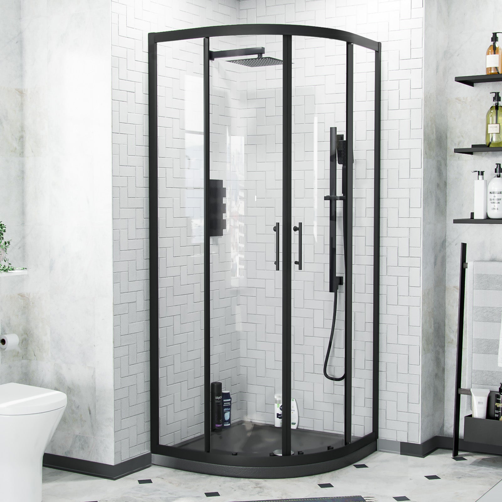 Saturn Quadrant 800mm Shower Enclosure, Tray & Waste Matte Black