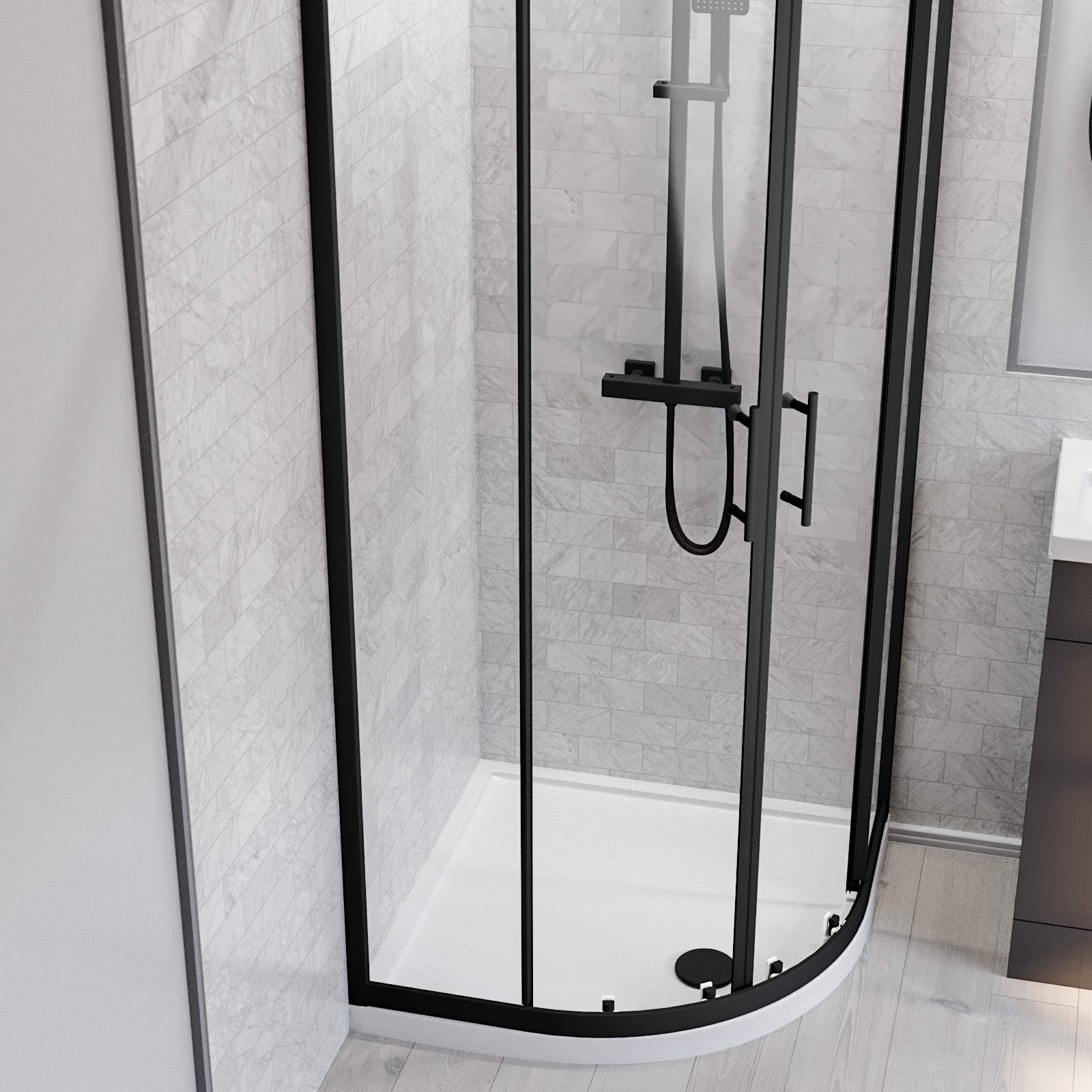 Nanuya 800mm Black Quadrant Shower Enclosure, Dark Grey Basin Vanity & Toilet