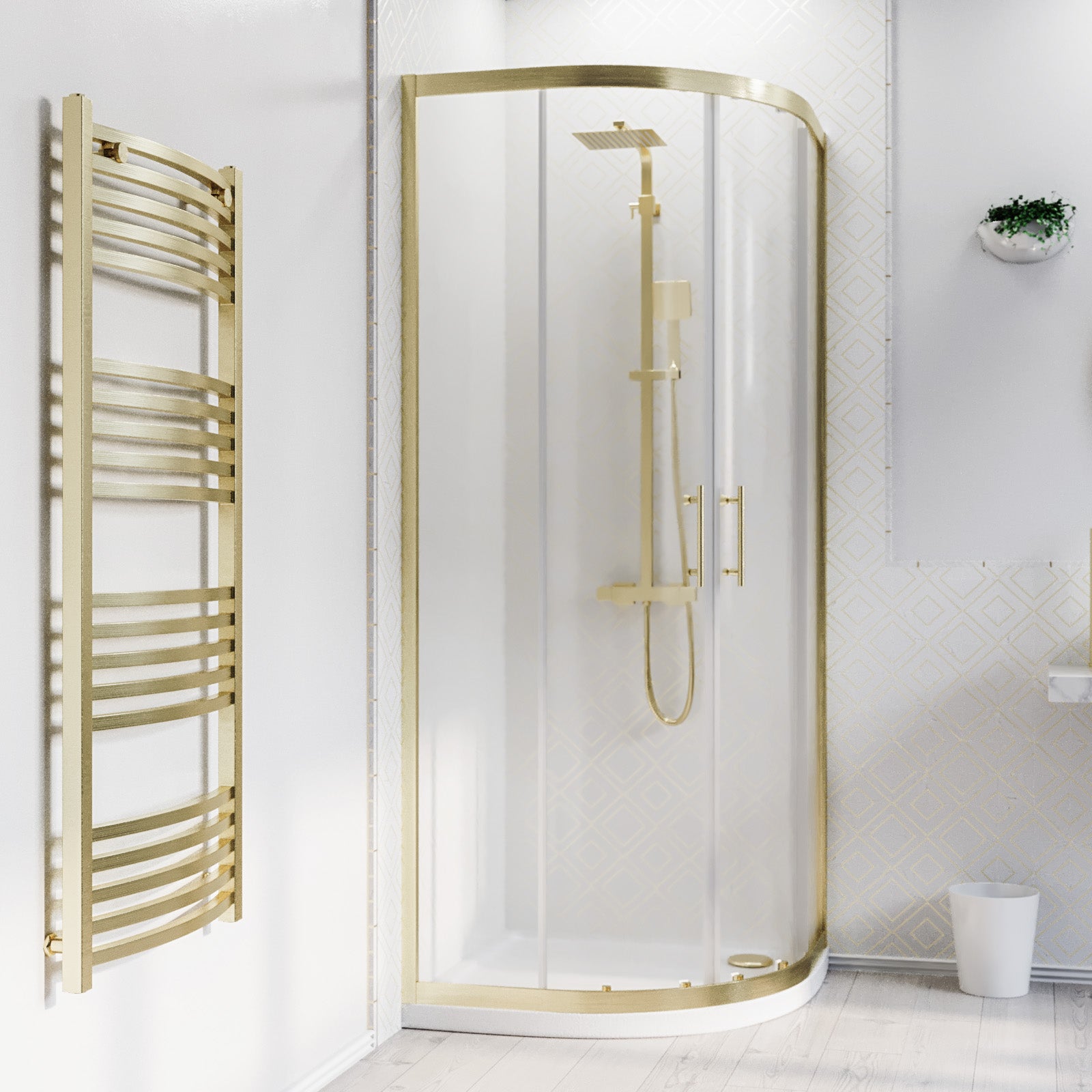 Saturn 800 x 800mm Quadrant Corner Shower Enclosure Brushed Brass