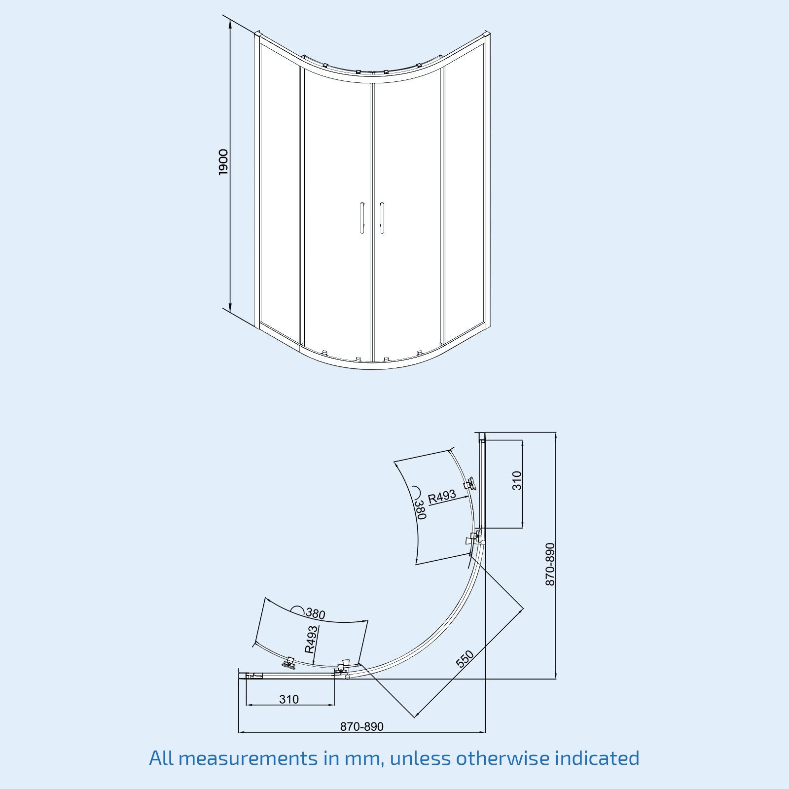 900 x 900mm Quadrant Shower Enclosure Brushed Brass with Shower Tray