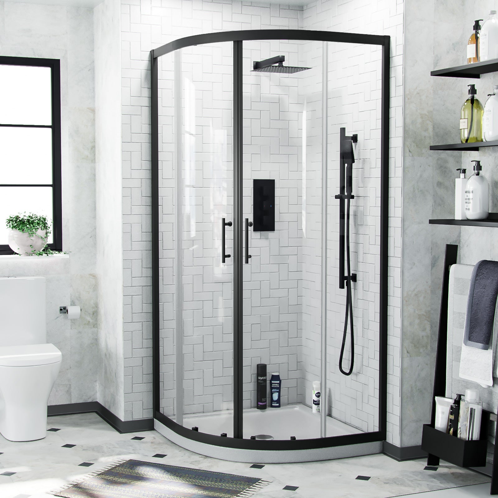 Saturn Modern Black Quadrant Corner Shower Enclosure Door