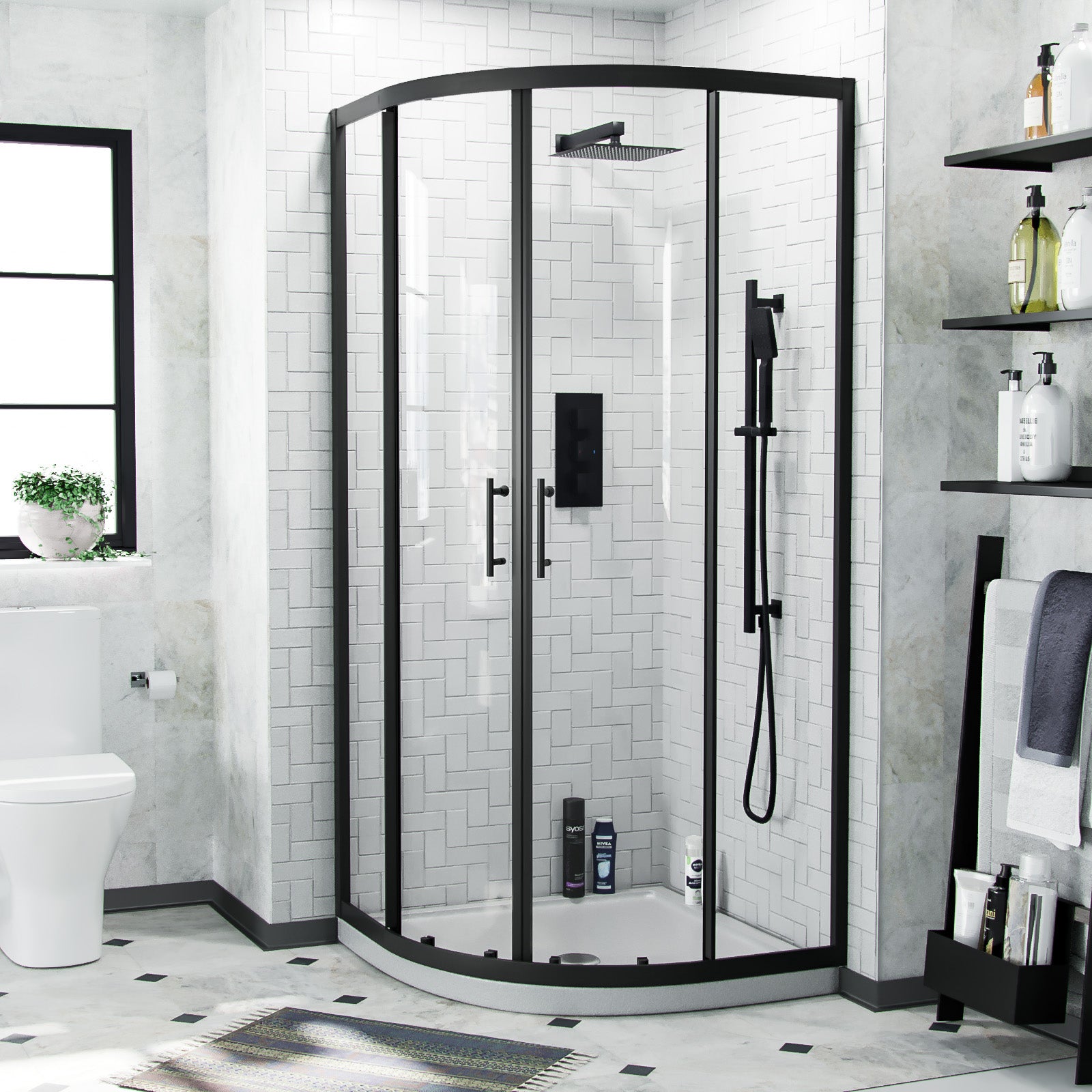 Saturn Modern Black Quadrant Corner Shower Enclosure Door