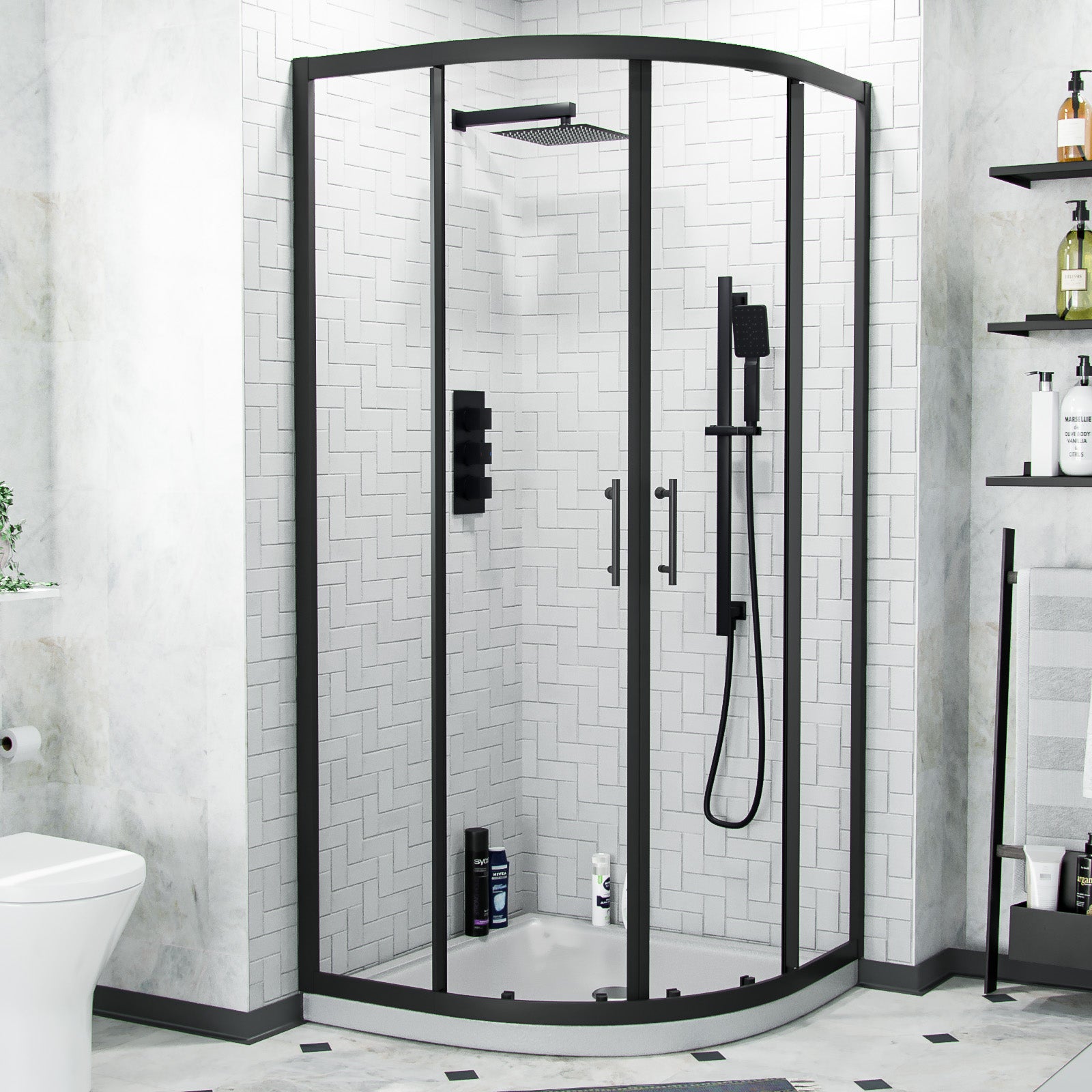 Saturn Modern Black Quadrant Corner Shower Enclosure Door