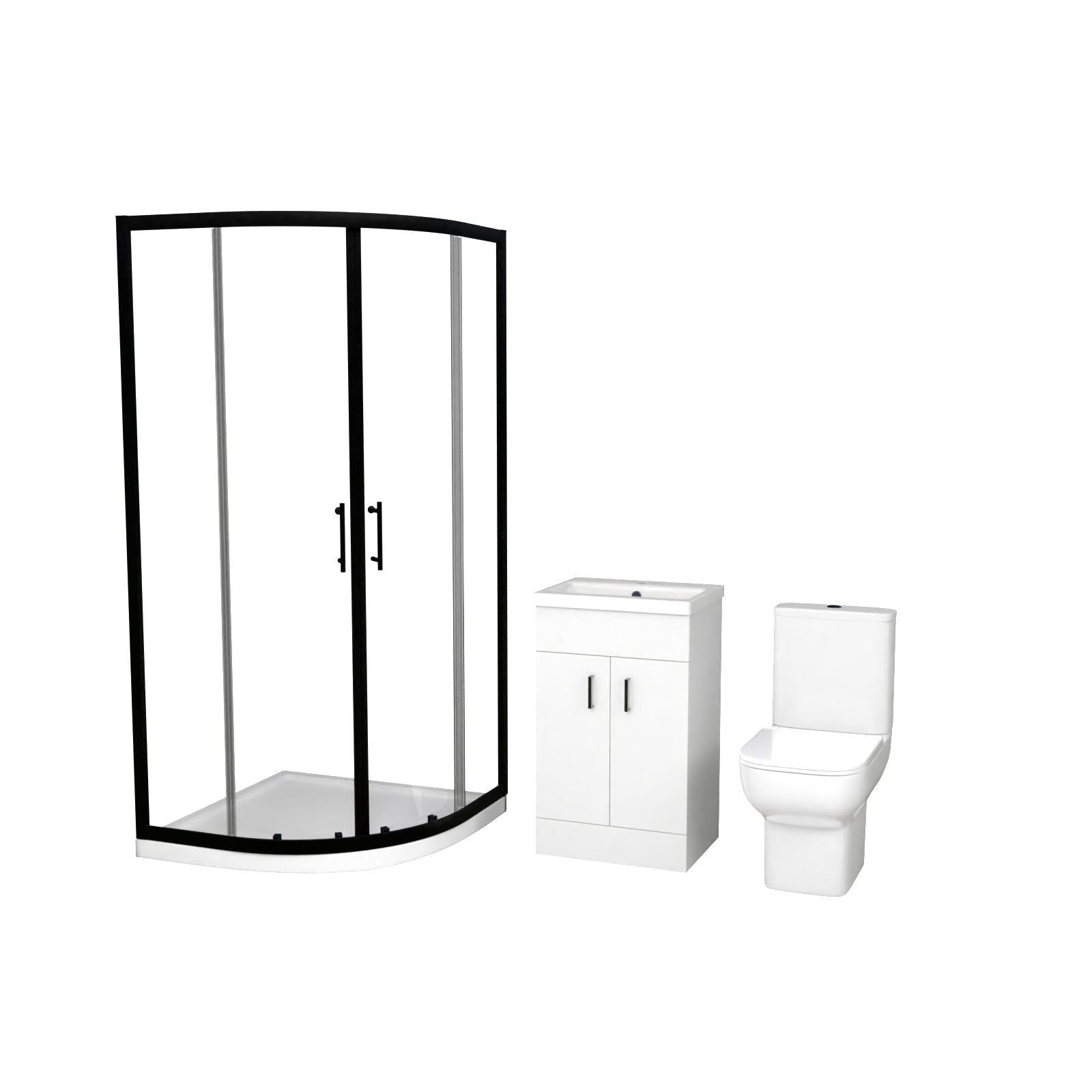 Nanuya Matte Black Quadrant Shower Enclosure with Basin Vanity, Close Coupled Toilet