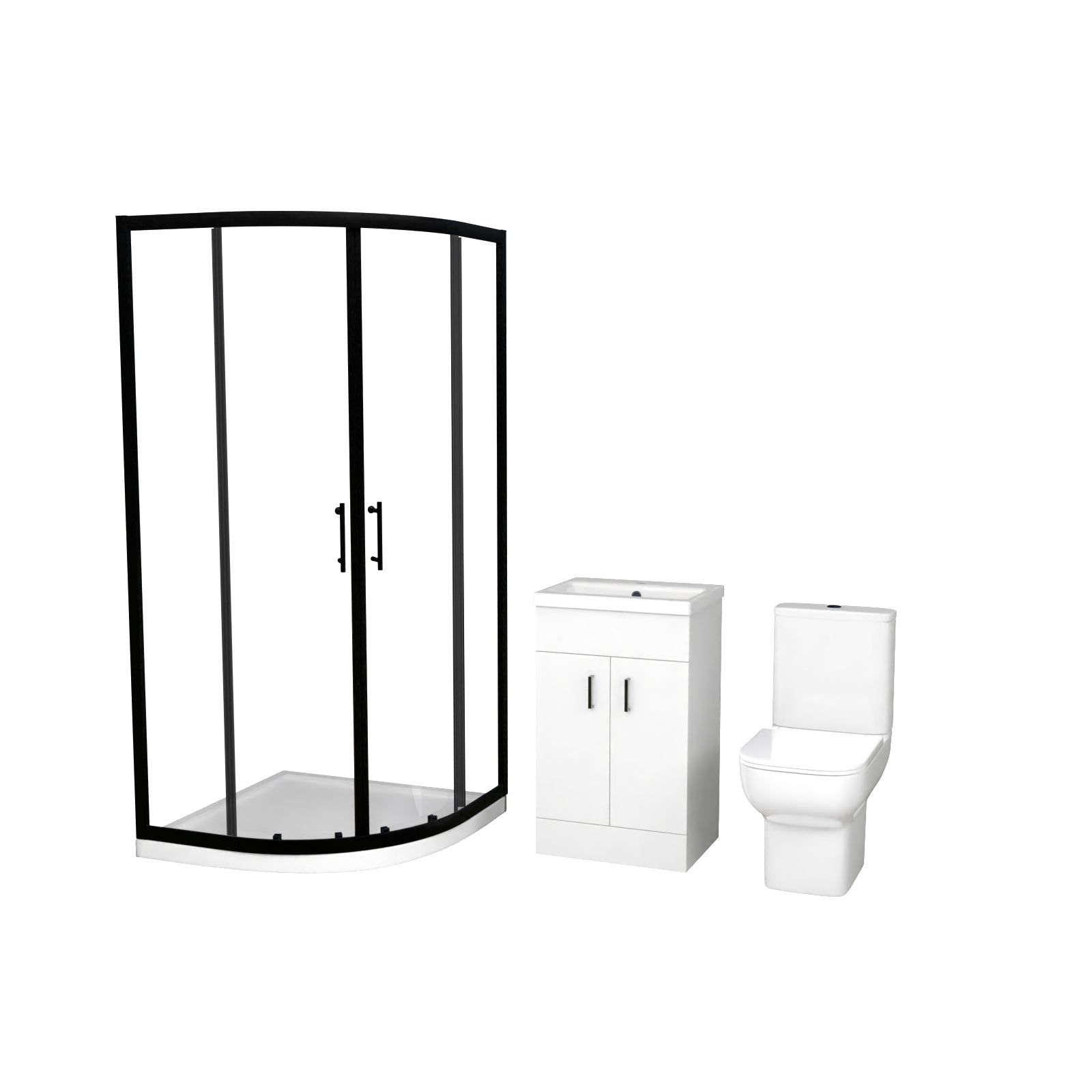 Nanuya Matte Black Quadrant Shower Enclosure with Basin Vanity, Close Coupled Toilet