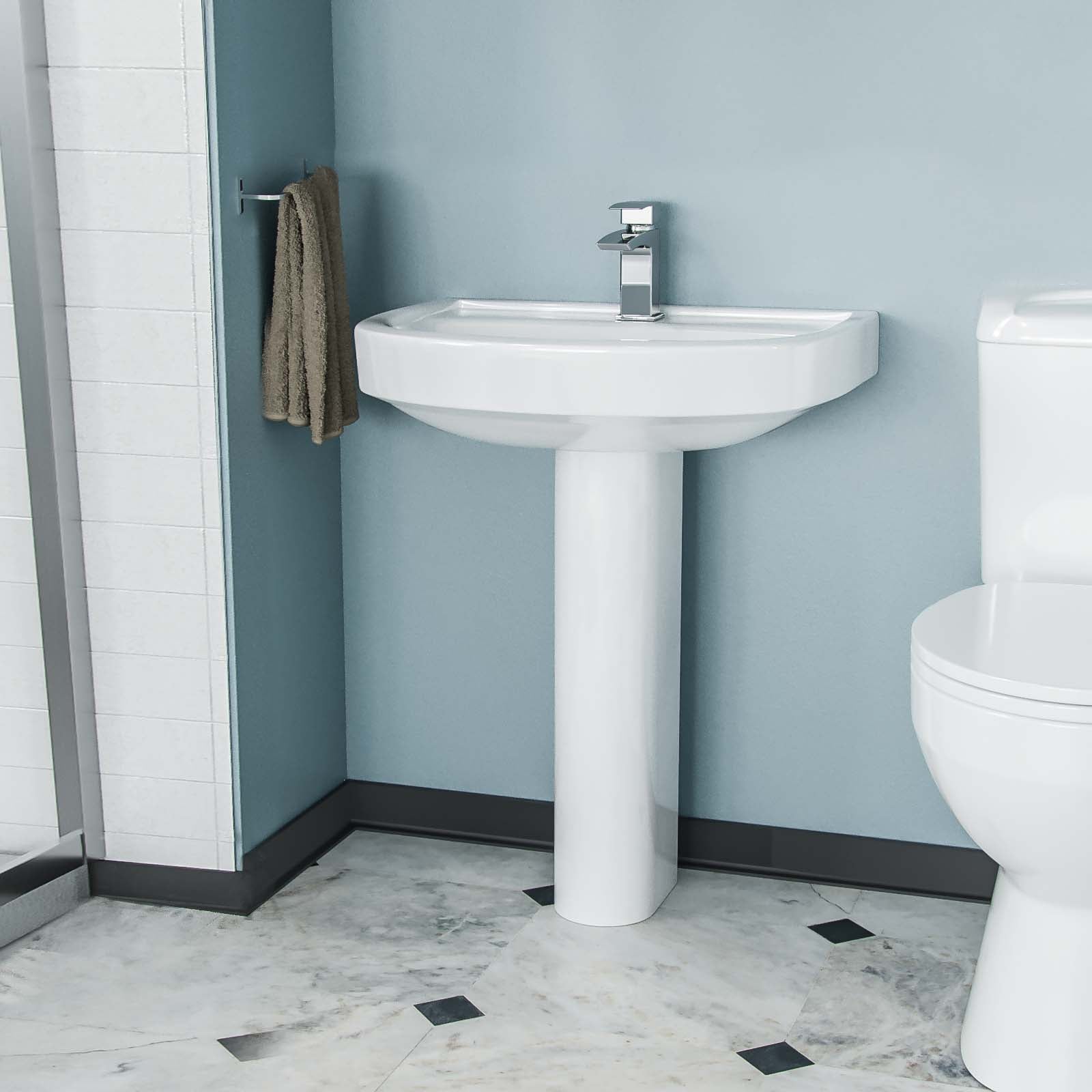 Toilet Pedestal Sink Quadrant Shower Enclosure 3-Piece Bathroom Suite