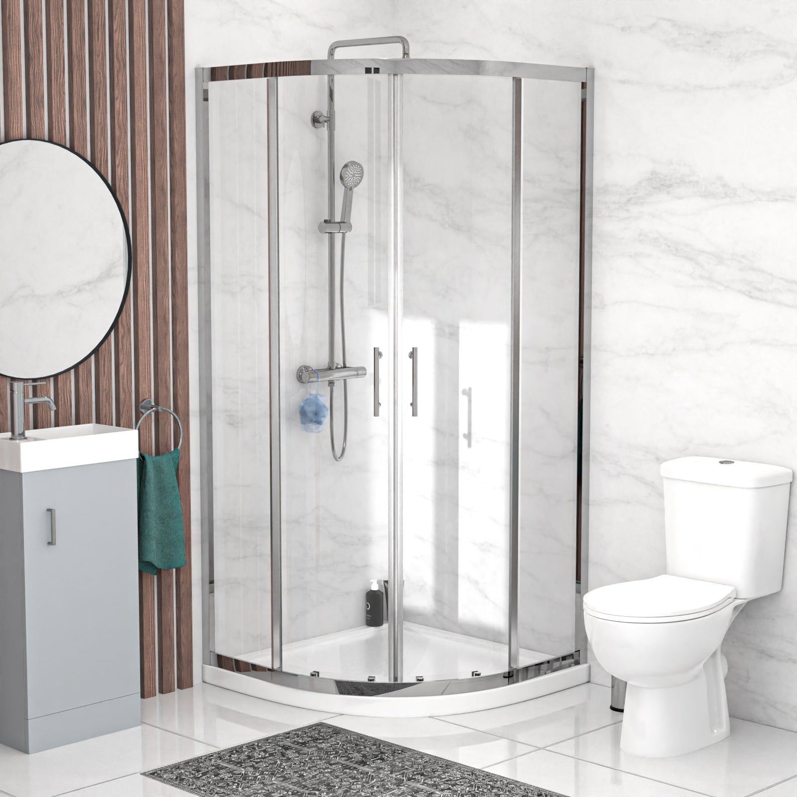 Nes Home Matte Grey 400mm Vanity 900mm Shower Enclosure & Shower Tray Toilet Set