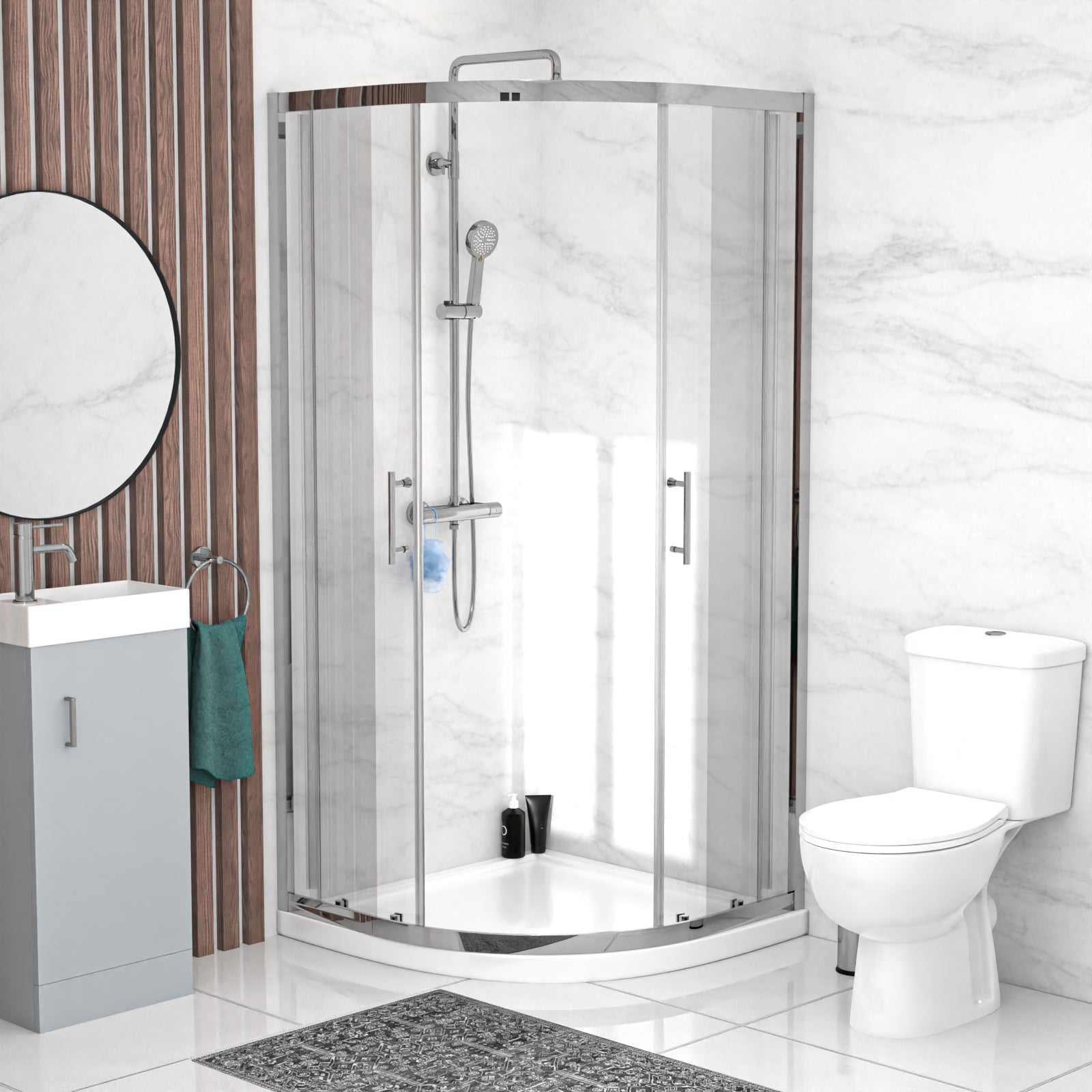 Nes Home Matte Grey 400mm Vanity 900mm Shower Enclosure & Shower Tray Toilet Set