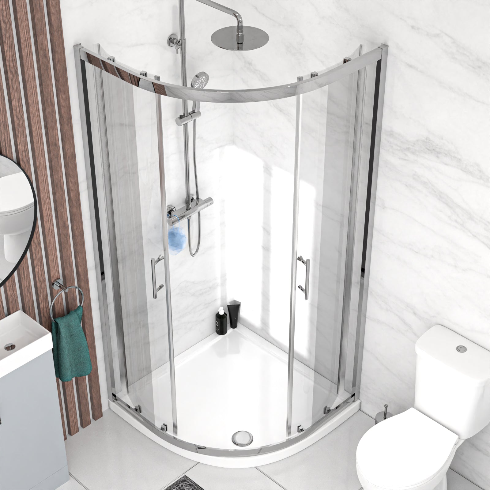 Nes Home Matte Grey 400mm Vanity 900mm Shower Enclosure & Shower Tray Toilet Set