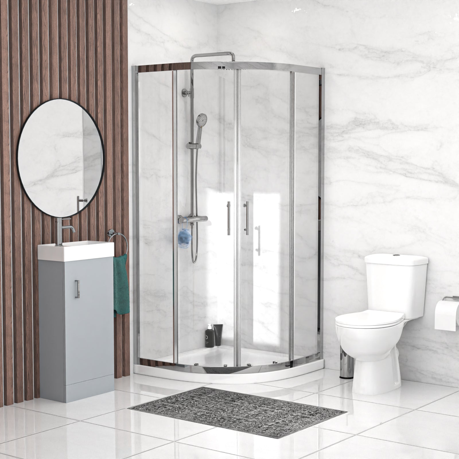 Nes Home Matte Grey 400mm Vanity 900mm Shower Enclosure & Shower Tray Toilet Set