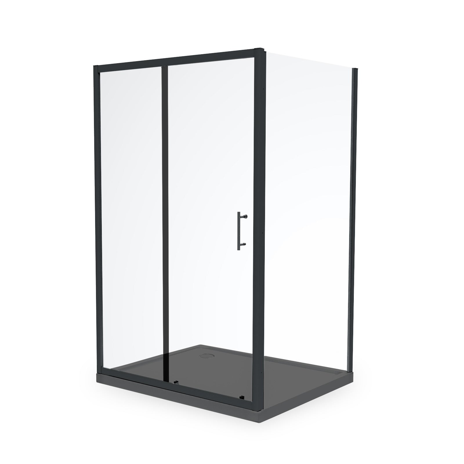 1400mm Black Sliding Door 900mm Frameless Side Panel & Slate Grey Tray