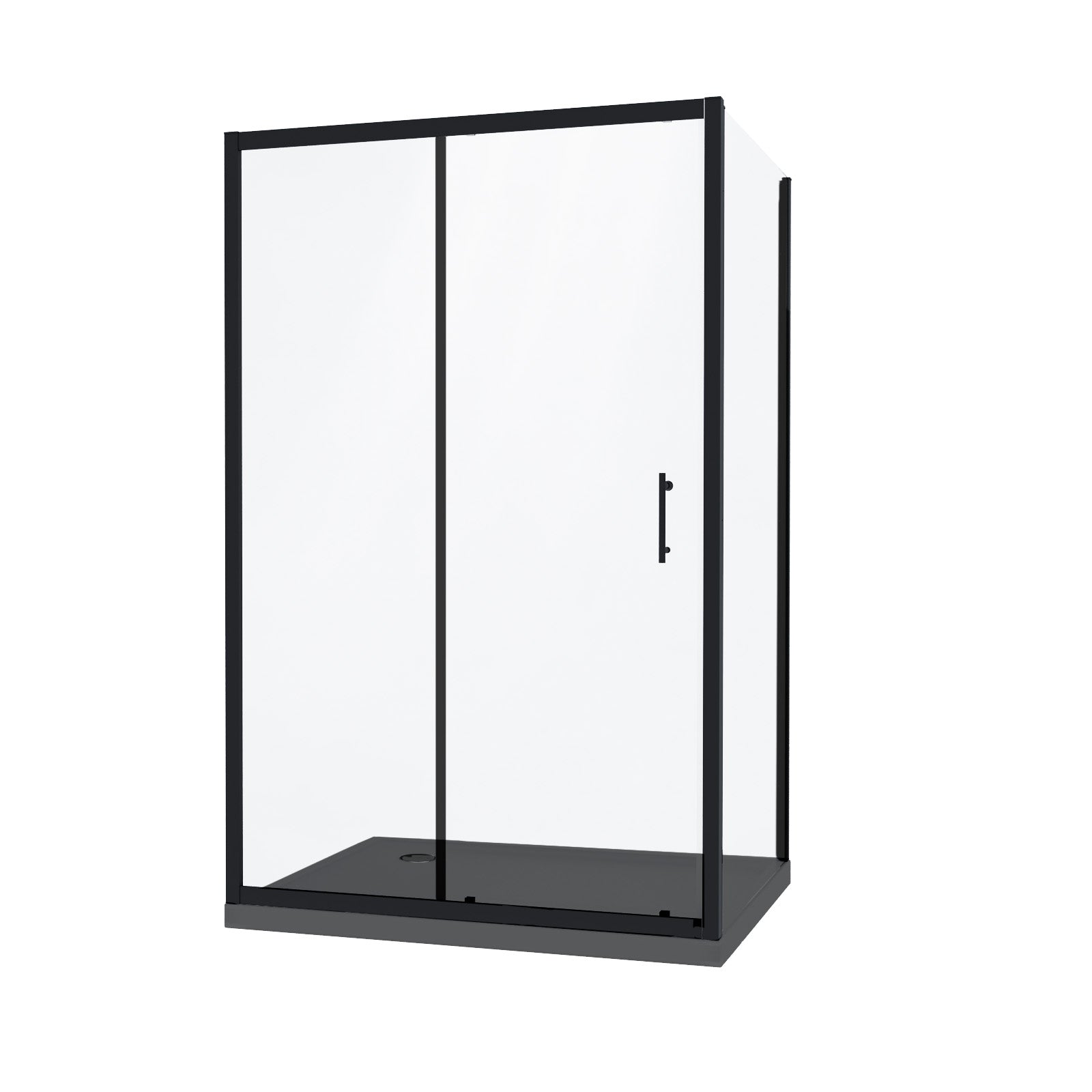 Magna 1000mm Matt Black Framed Shower Sliding Door 700mm Frameless Glass Side Panel Screen & Slate Grey Tray