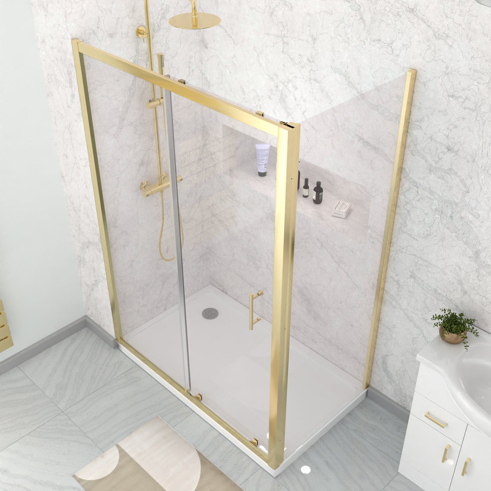 Manga 1000 x 900mm Shower Enclosure Sliding Door & Side Panel Brushed Brass