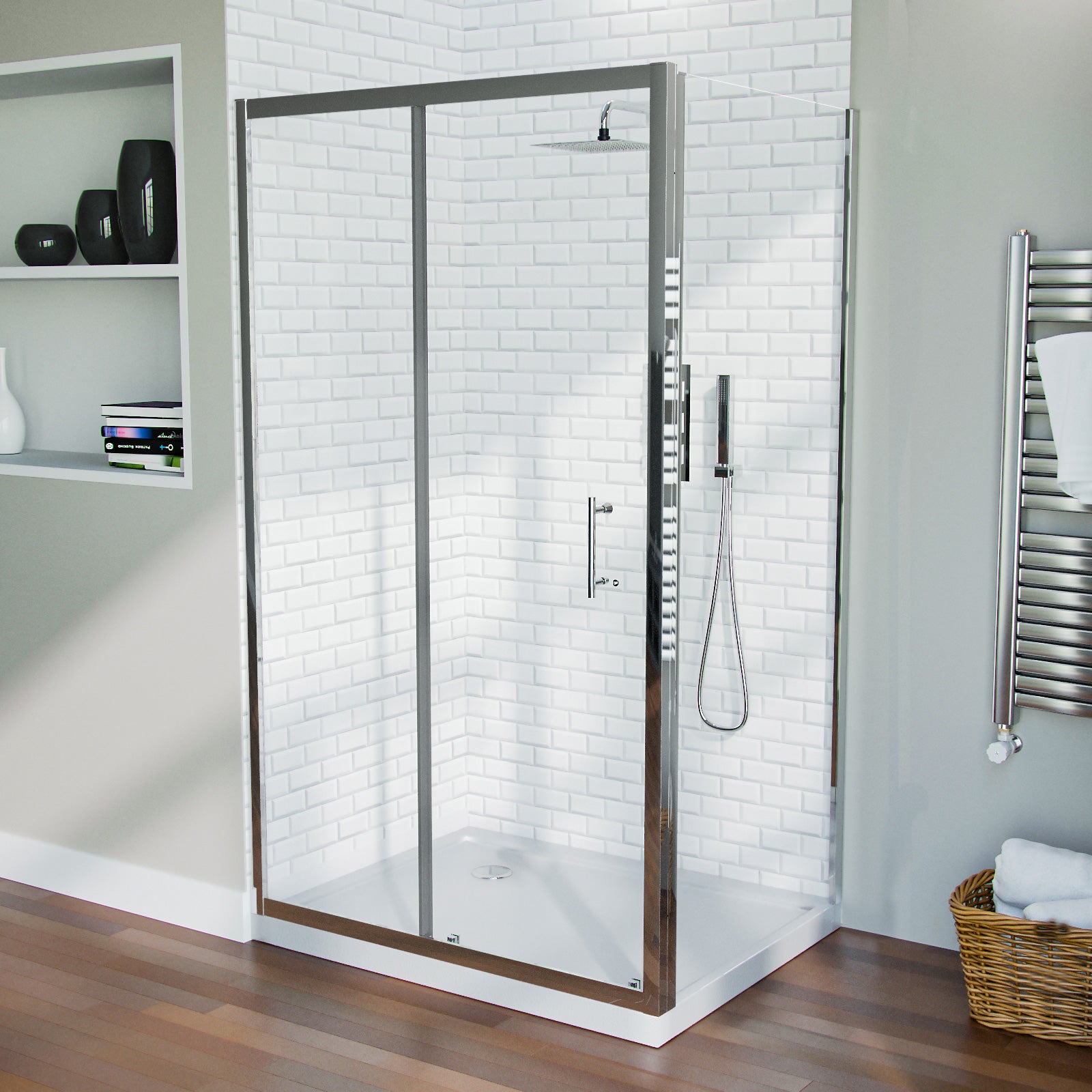 Shower 1100mm Sliding Door with 800 mm Frameless Glass Side Panel Screen