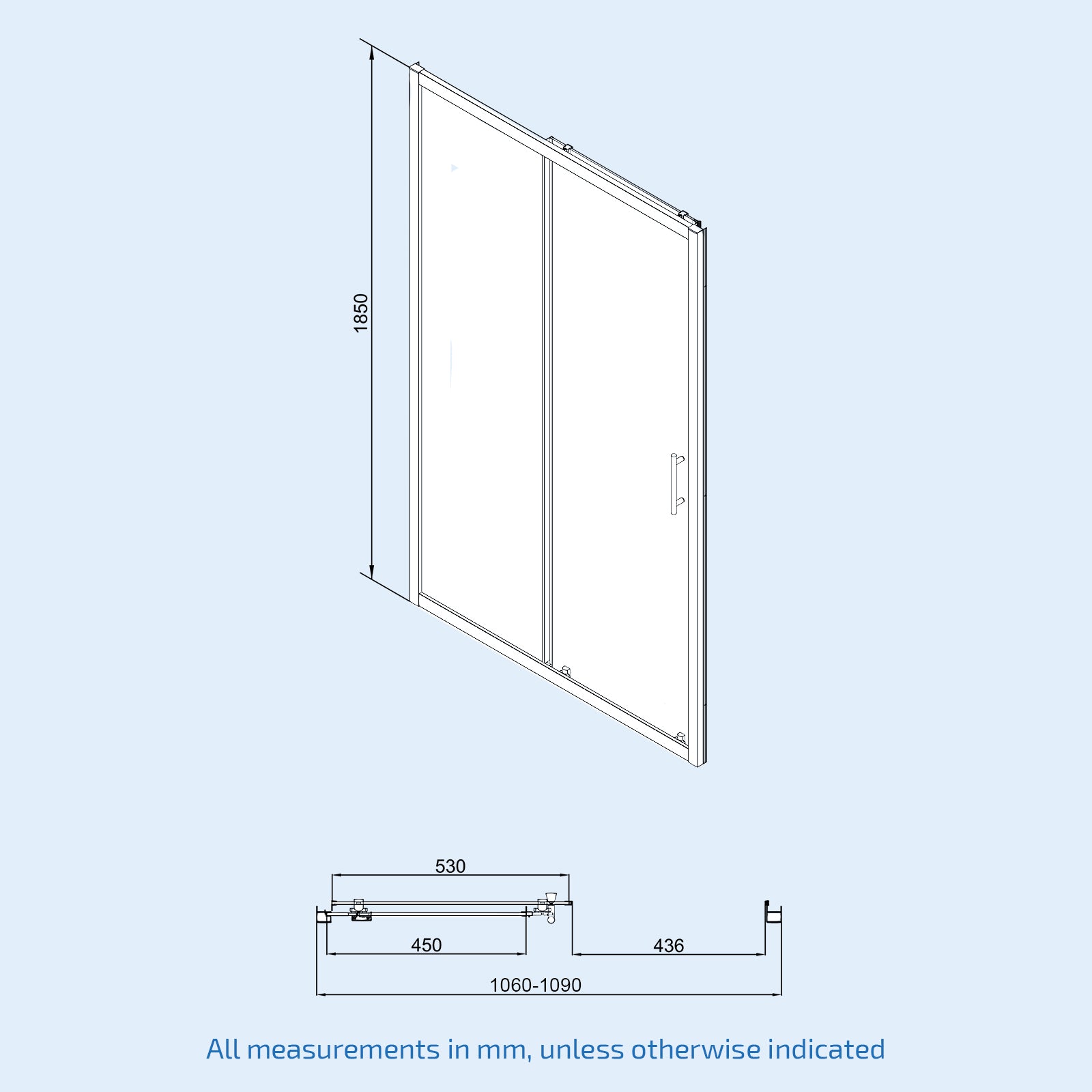 Magna 1100 mm Matte Black Slider Shower Door Enclosure with 900 Frameless Glass Panel Screen & Tray