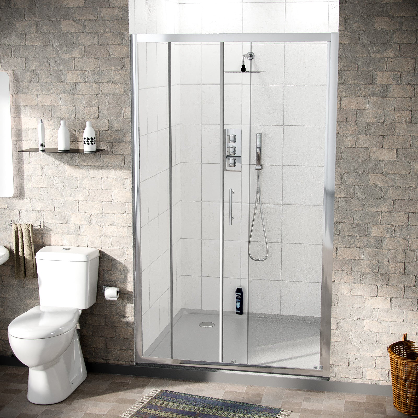 Toilet Pedestal Basin Shower Enclosure 3-Piece Bathroom Suite