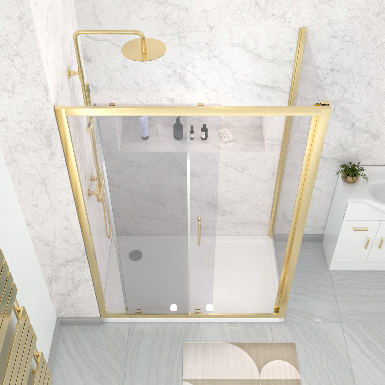 Manga 1100 x 1000mm Shower Enclosure Sliding Door & Side Panel Brushed Brass