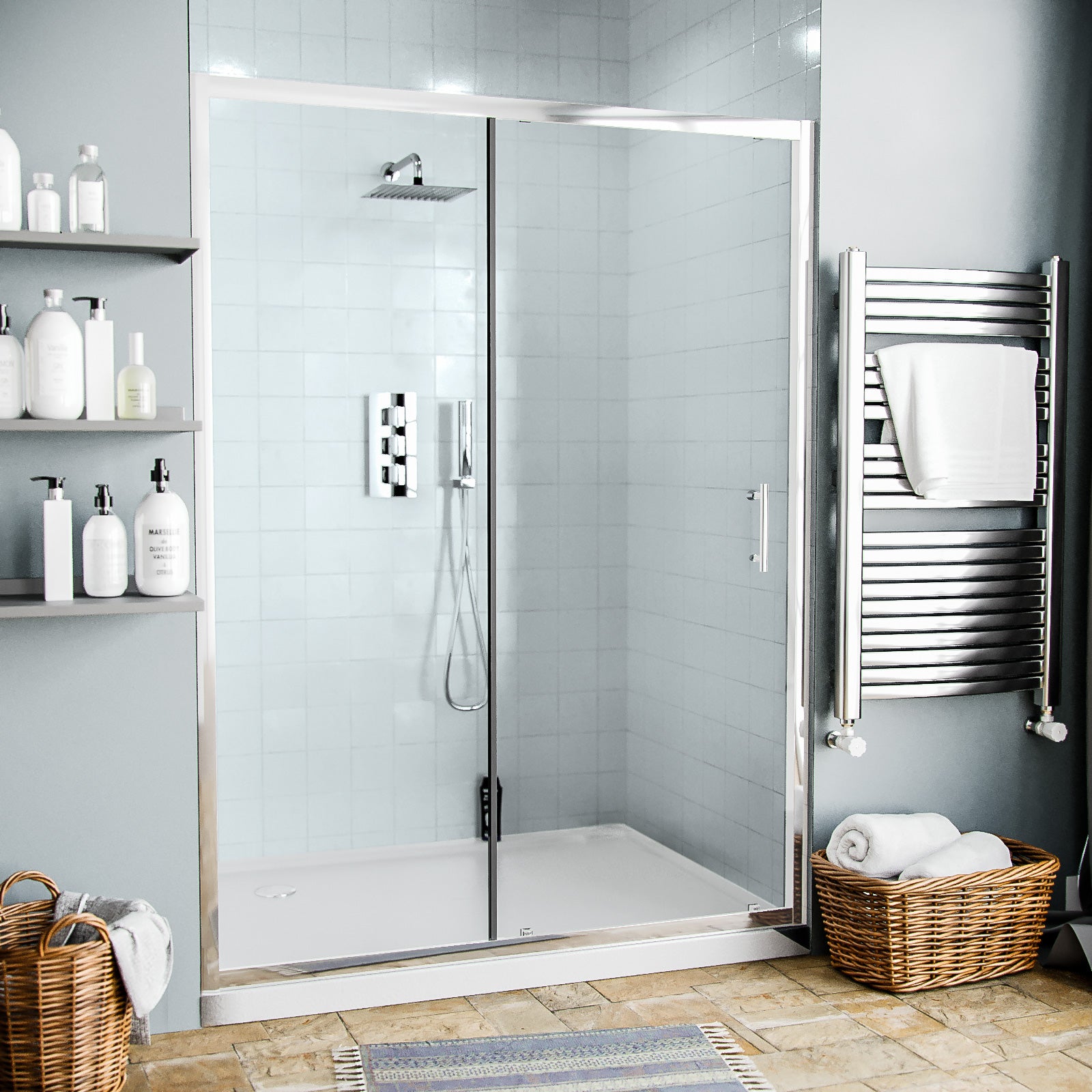 Magna 1500mm Sliding Glass Screen Shower Door Chrome