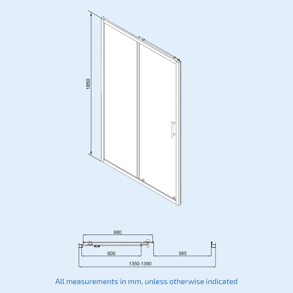 Shower 1400 x 1850mm Slider Door With 1000 x 1850mm Side Panel - Brushed Brass