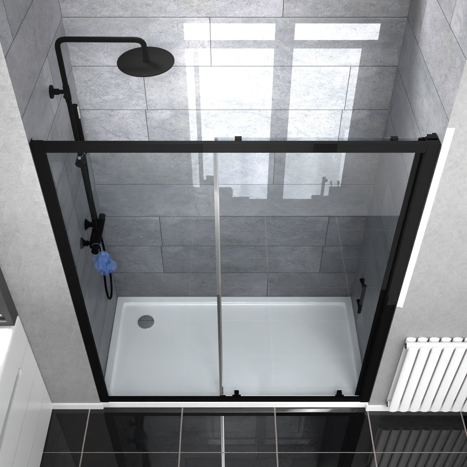 Magna Sliding Glass Screen Shower Door Matte Black