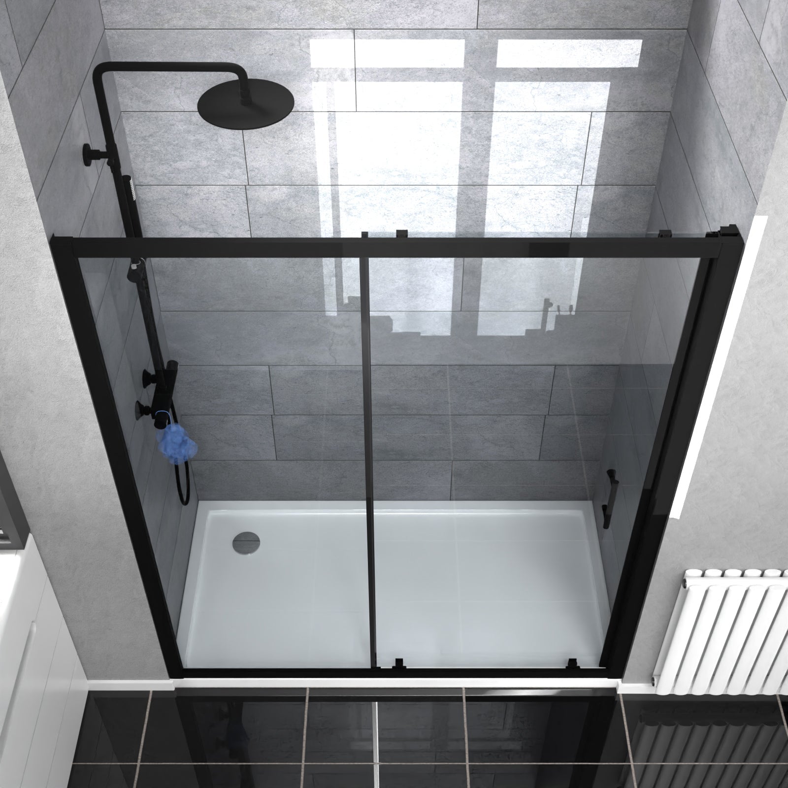 Magna Matte Black Framed Sliding Glass Screen Shower Door